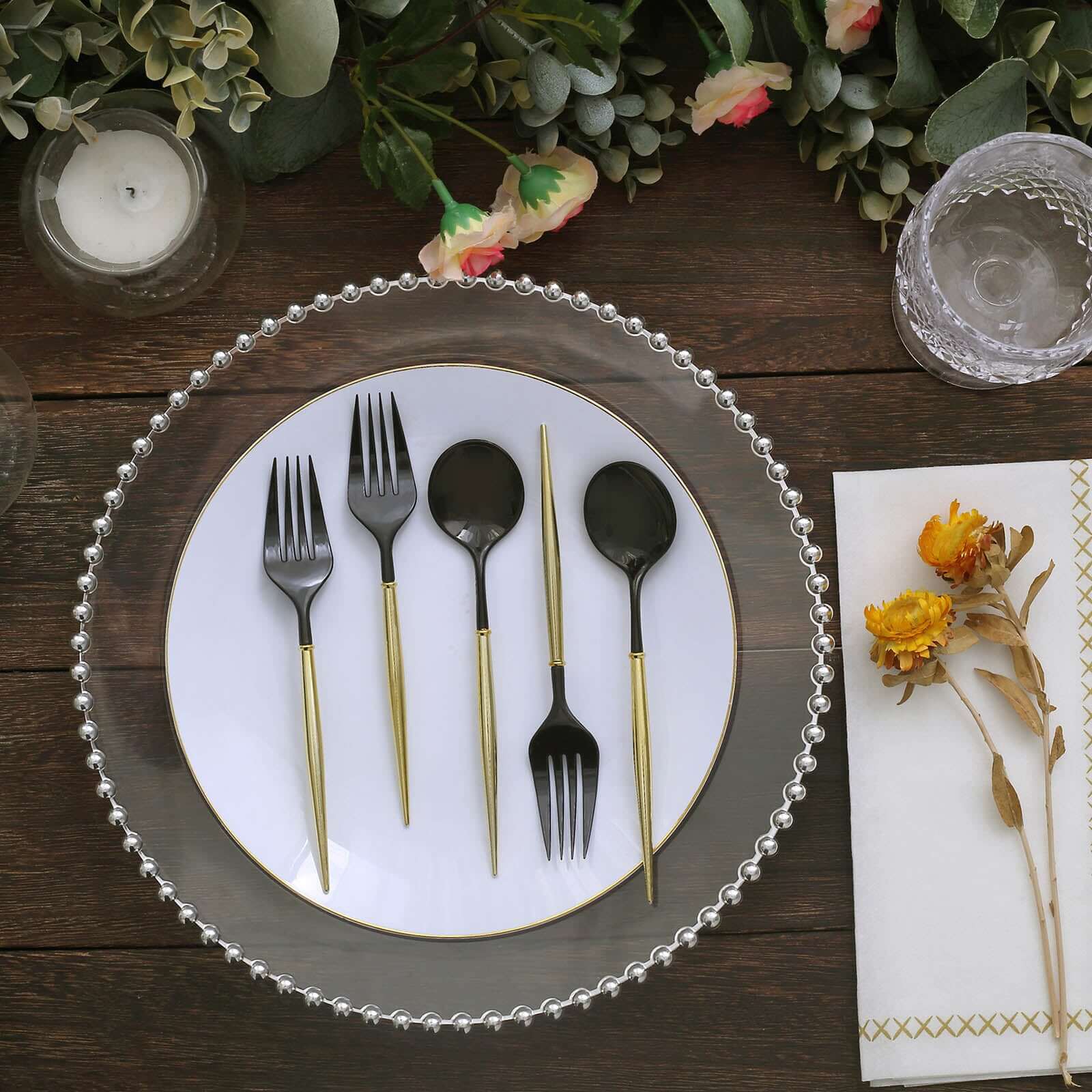 24-Pack Plastic Utensil Set 6" Black/Gold - Premium Modern Heavy Duty Disposable Fork and Spoon - Image 8