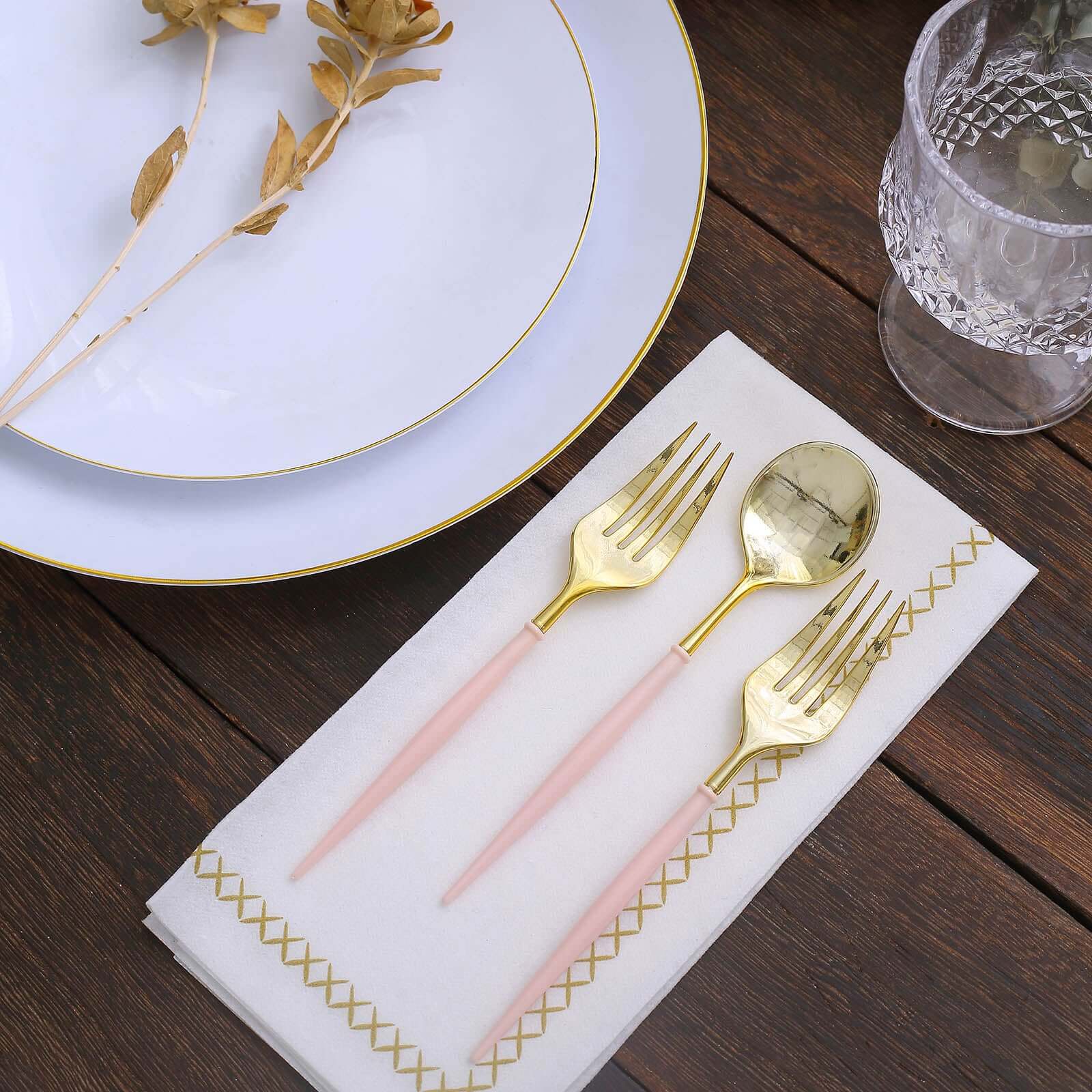 24-Pack Plastic Utensil Set 6" Gold/Blush - Premium Modern Heavy Duty Disposable Fork and Spoon - Image 2