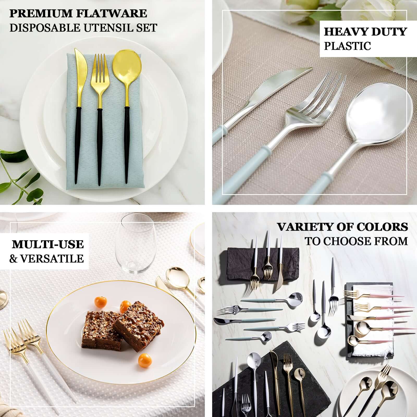 24-Pack Plastic Utensil Set 6" Gold/Ivory - Premium Modern Heavy Duty Disposable Fork and Spoon - Image 4