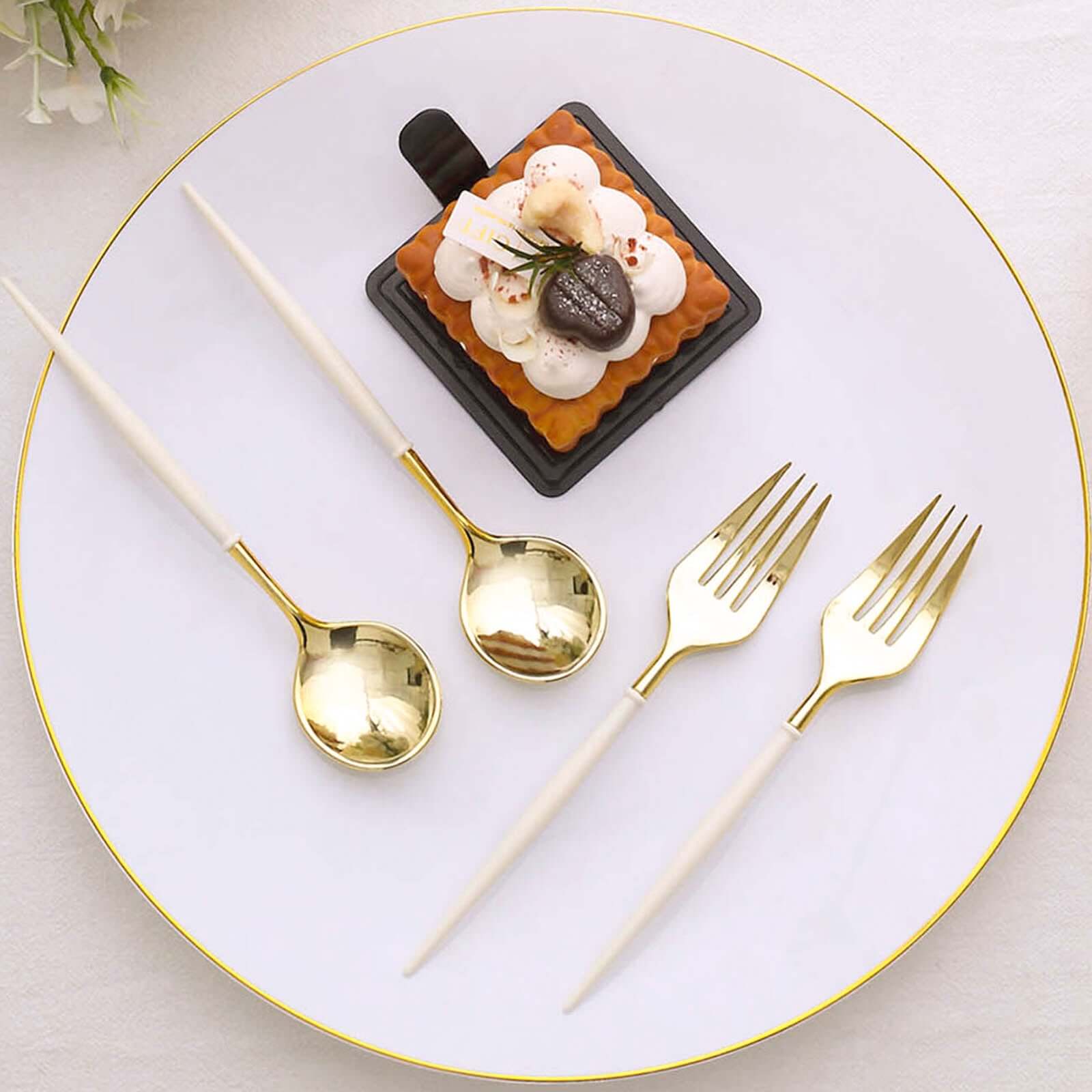 24-Pack Plastic Utensil Set 6" Gold/Ivory - Premium Modern Heavy Duty Disposable Fork and Spoon - Image 6