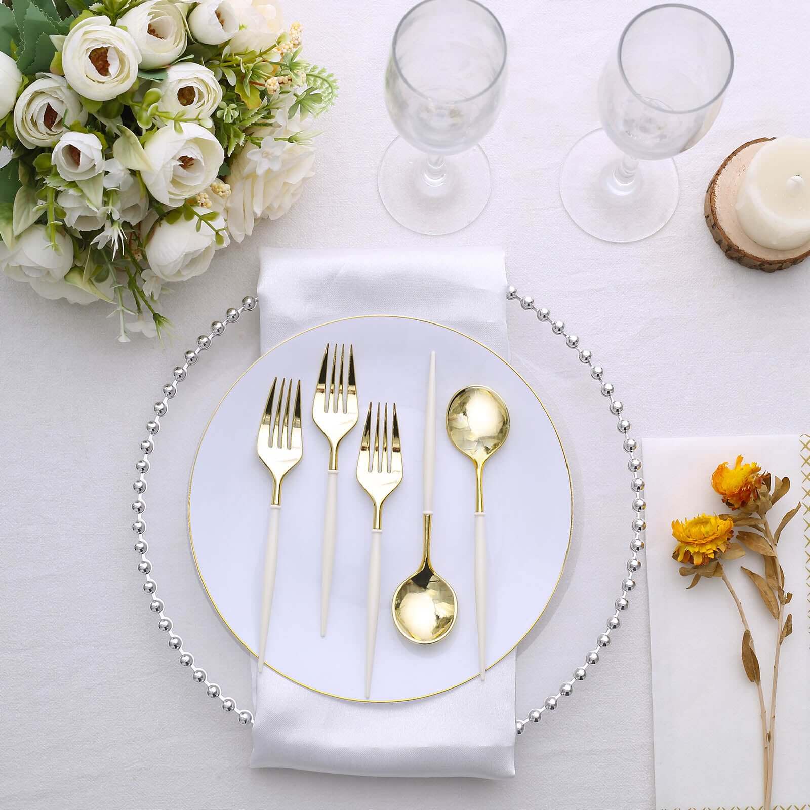 24-Pack Plastic Utensil Set 6" Gold/Ivory - Premium Modern Heavy Duty Disposable Fork and Spoon - Image 8