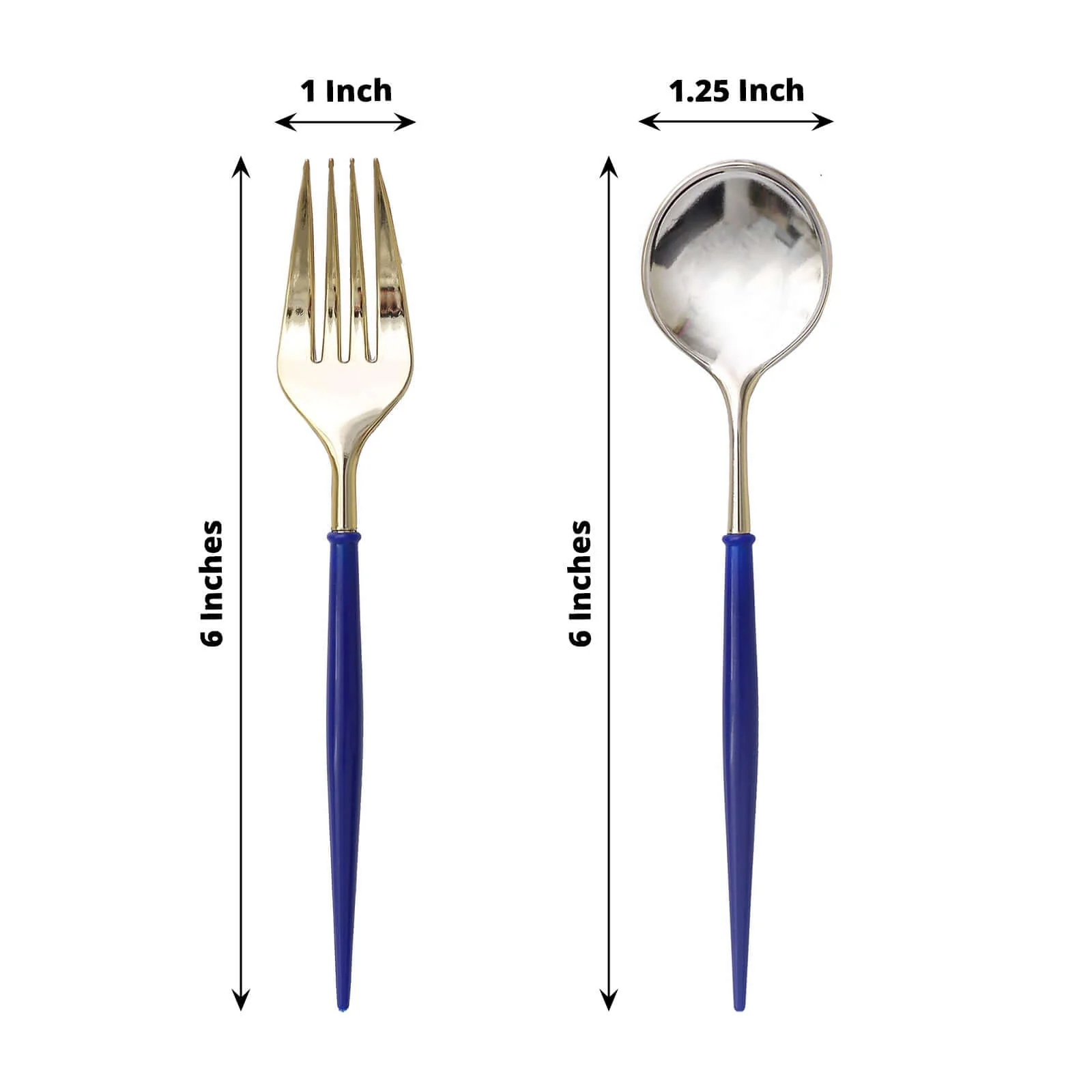 24-Pack Plastic Utensil Set 6" Gold/Royal Blue - Premium Modern Heavy Duty Disposable Fork and Spoon - Image 3