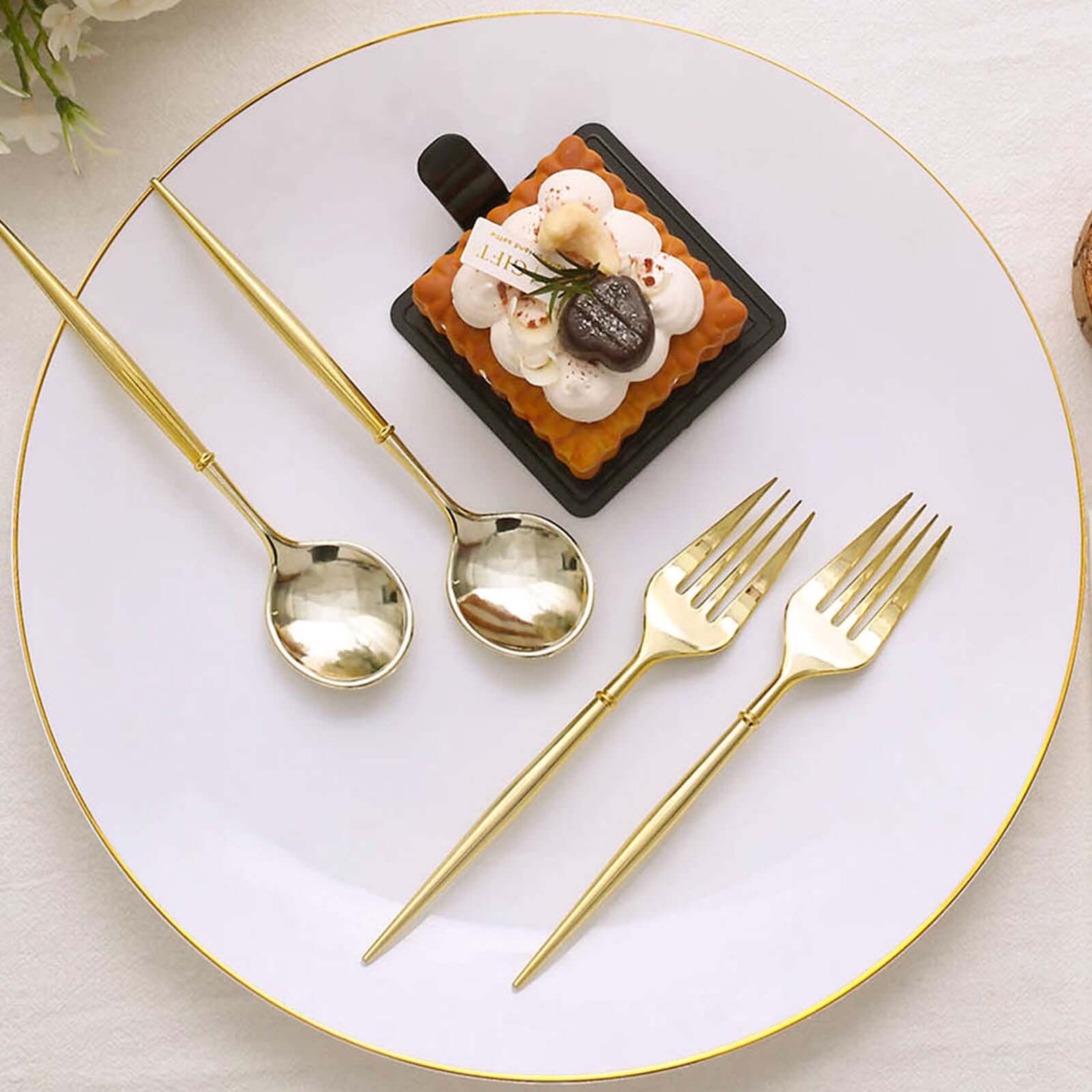 24-Pack Plastic Utensil Set 6" Metallic Gold - Premium Modern Heavy Duty Disposable Fork and Spoon - Image 5
