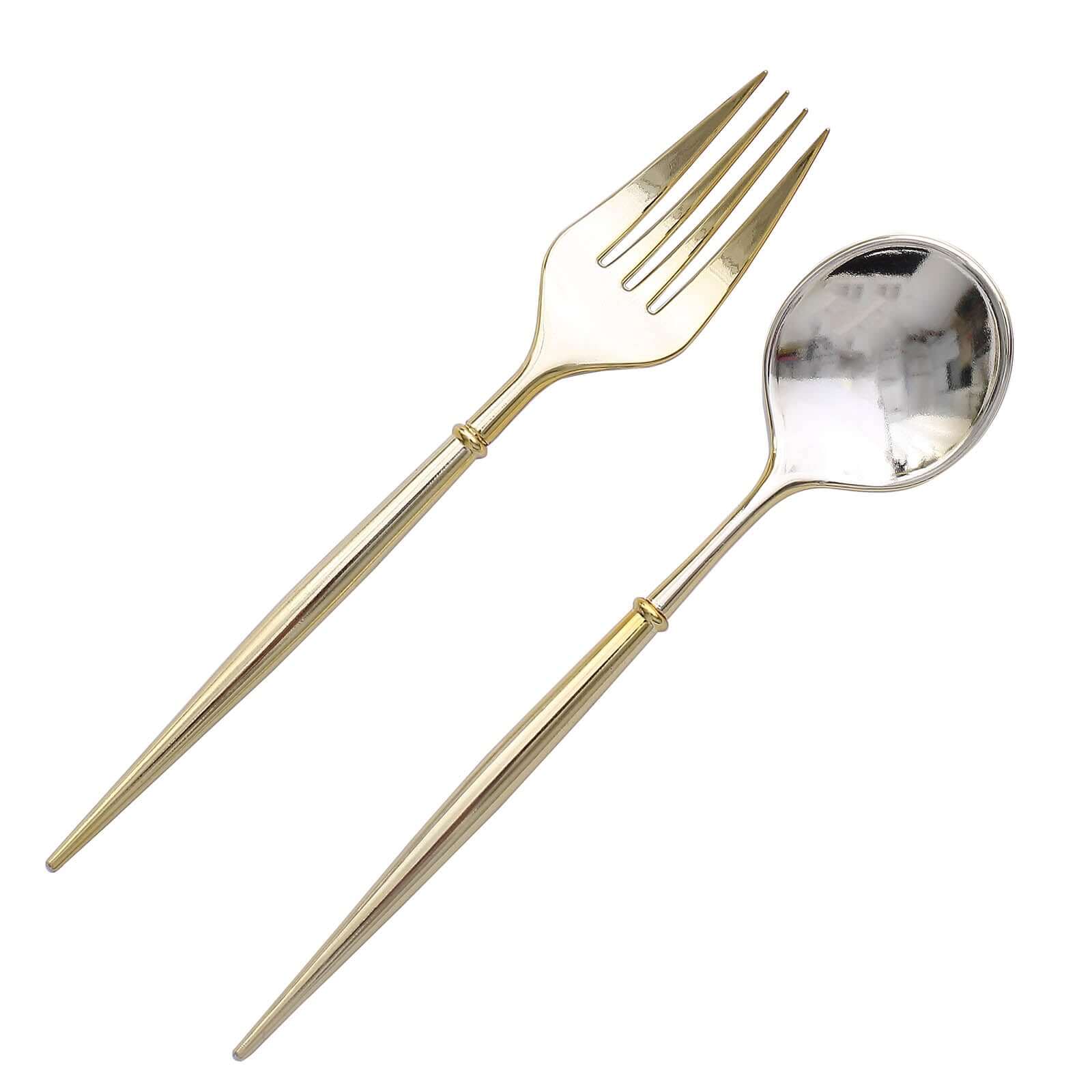 24-Pack Plastic Utensil Set 6" Metallic Gold - Premium Modern Heavy Duty Disposable Fork and Spoon - Image 6