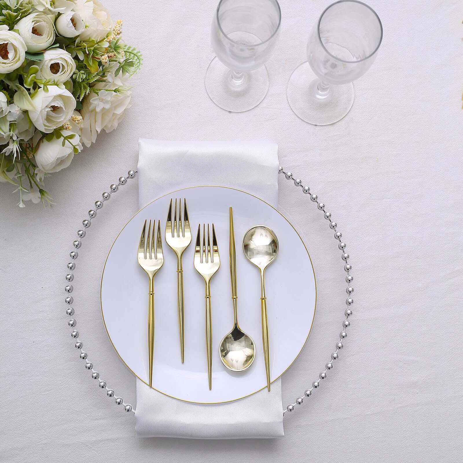 24-Pack Plastic Utensil Set 6" Metallic Gold - Premium Modern Heavy Duty Disposable Fork and Spoon - Image 7