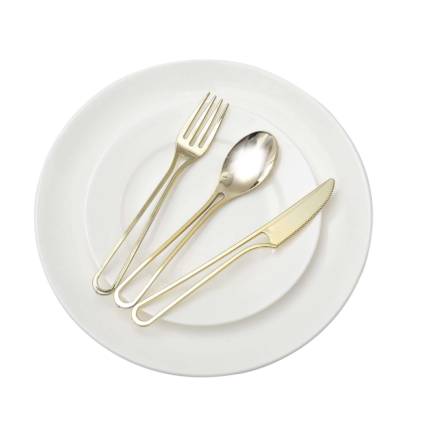 24-Pack Plastic Utensil Set 7" Gold with Modern Hollow Handle Design - Disposable Forks, Spoons, and Knives - Image 8