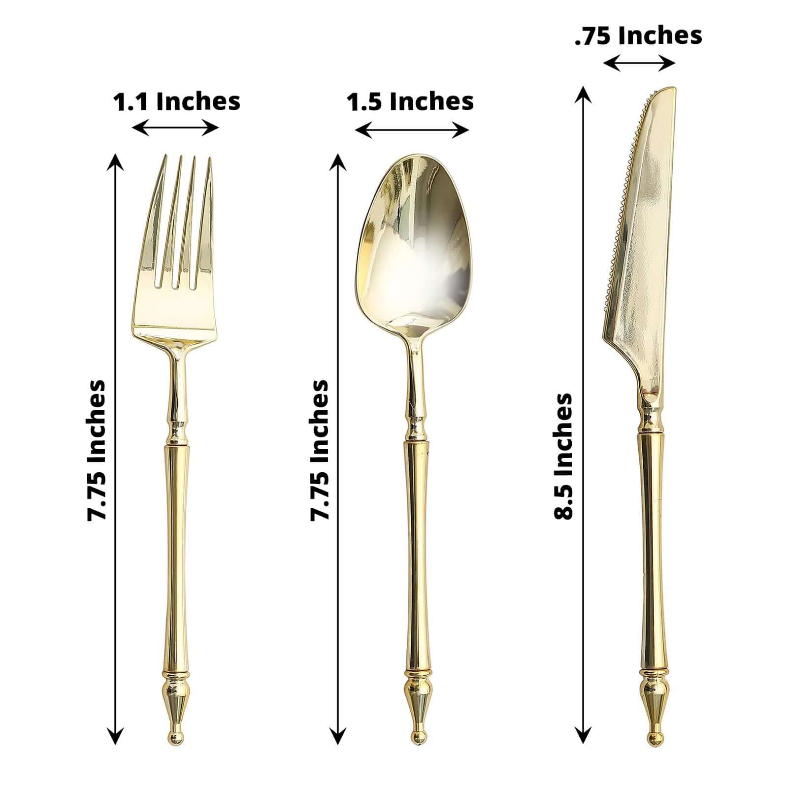 24-Pack Plastic Utensil Set Gold with Roman Column Handle - Glittered Disposable Forks, Spoons, and Knives - Image 3