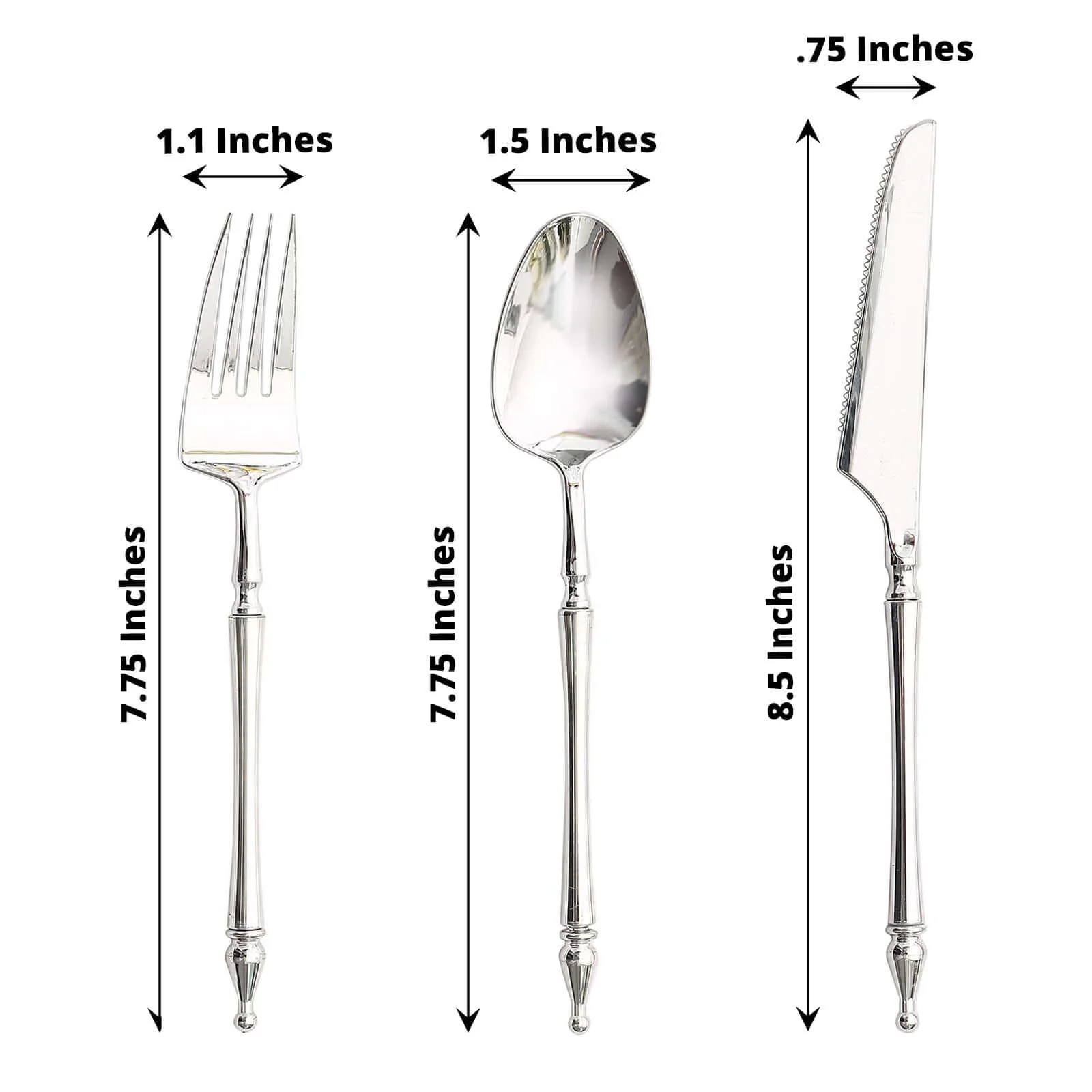 24-Pack Plastic Utensil Set Silver with Roman Column Handle - Glittered Disposable Forks, Spoons, and Knives - Image 3