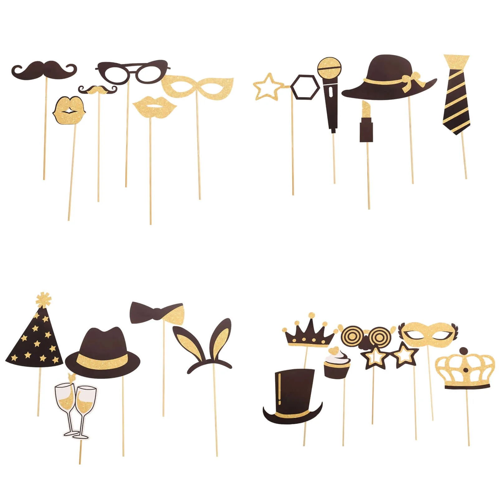 24 Pack Vintage Black / Gold Glitter Fun Party Photo Booth Props, DIY Party Theme Supplies - Image 6