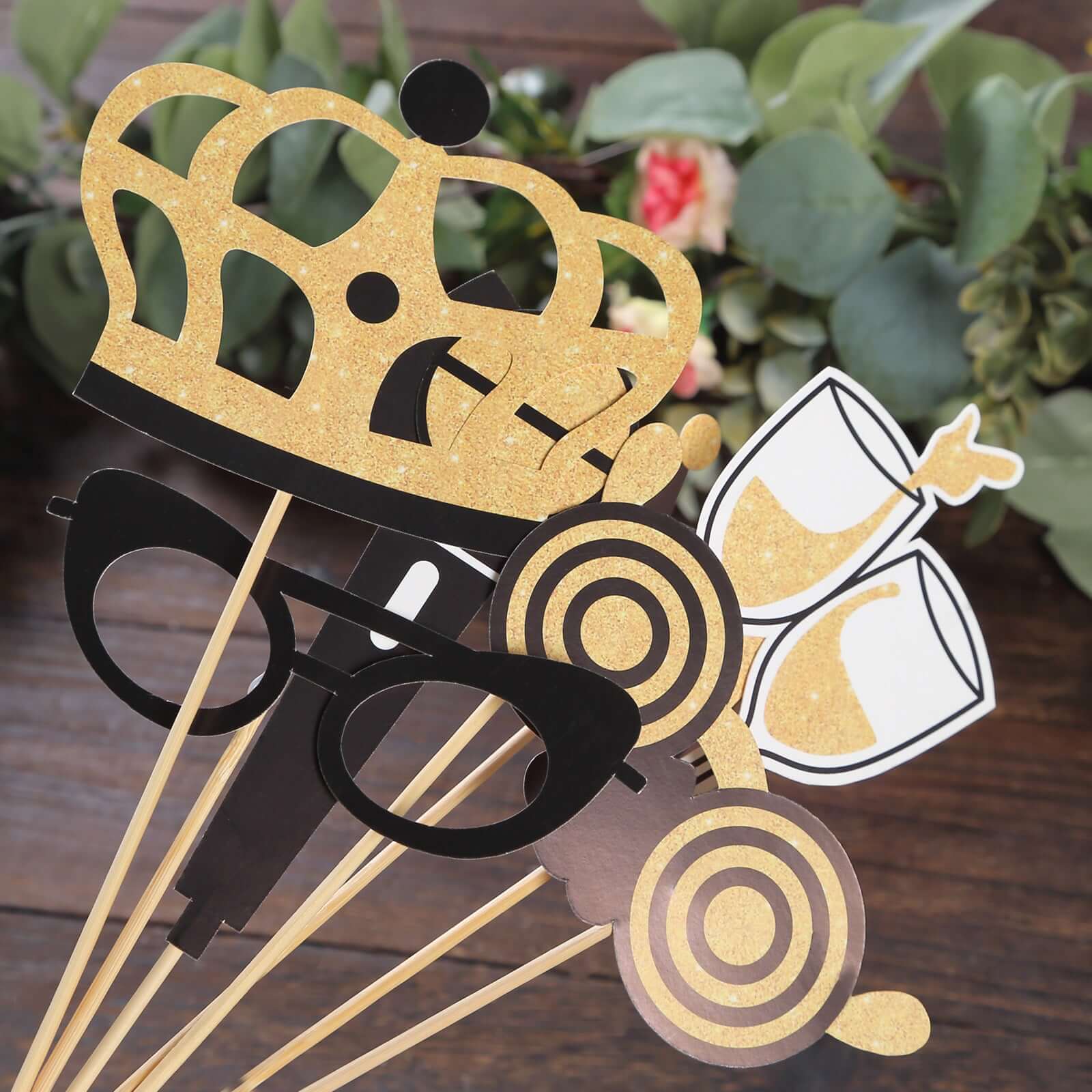24 Pack Vintage Black / Gold Glitter Fun Party Photo Booth Props, DIY Party Theme Supplies - Image 7