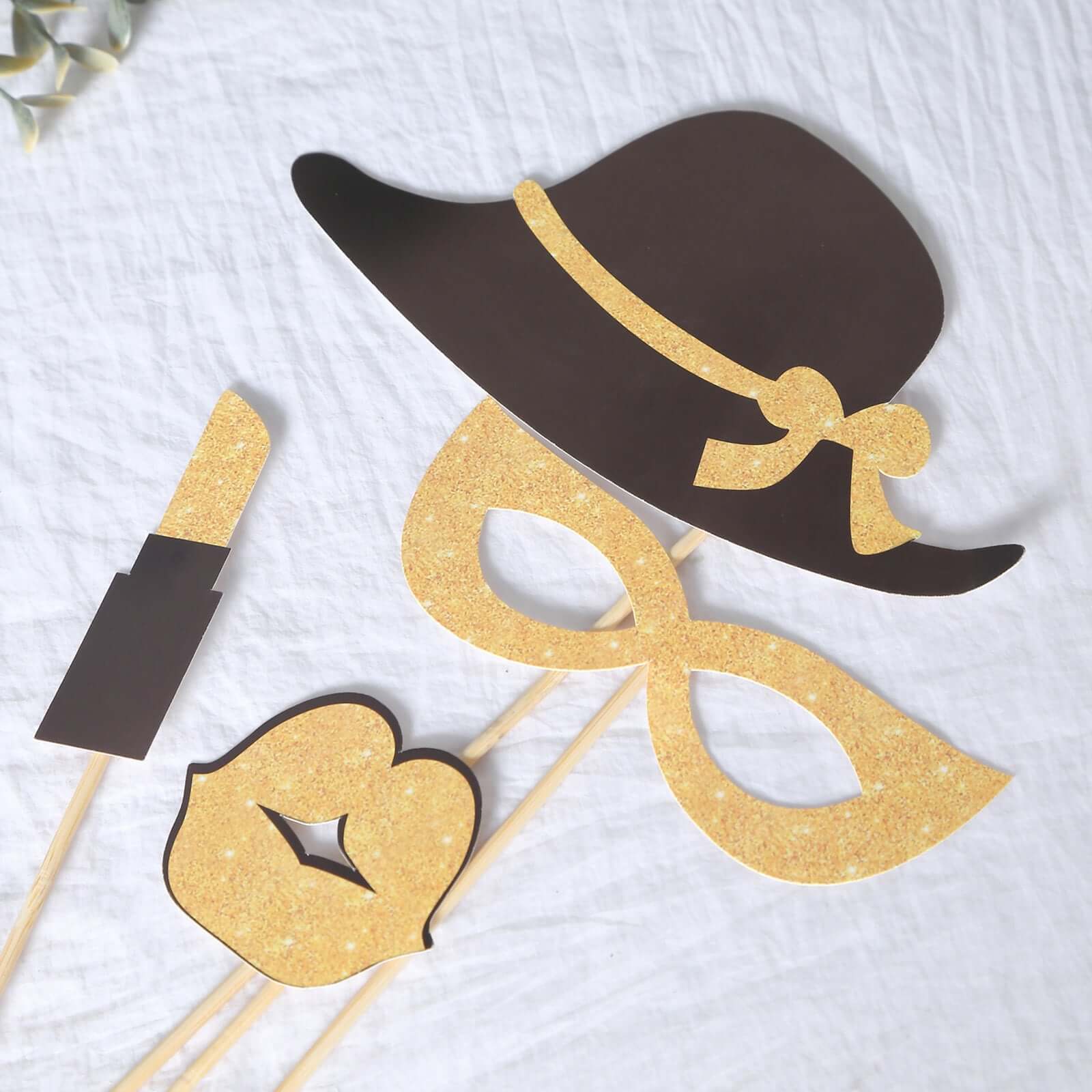 24 Pack Vintage Black / Gold Glitter Fun Party Photo Booth Props, DIY Party Theme Supplies - Image 9