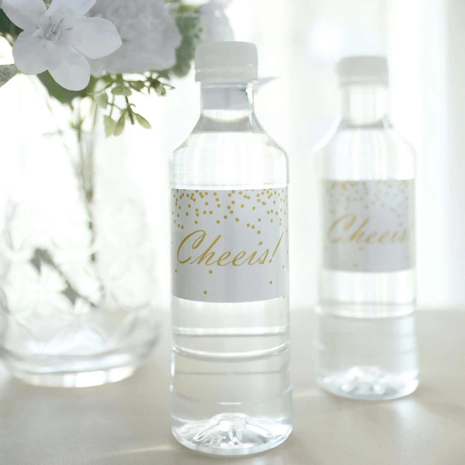 24 Pack White/Gold Water Bottle Labels "Cheers" Wedding Party Waterproof Bottle Stickers - Image 10