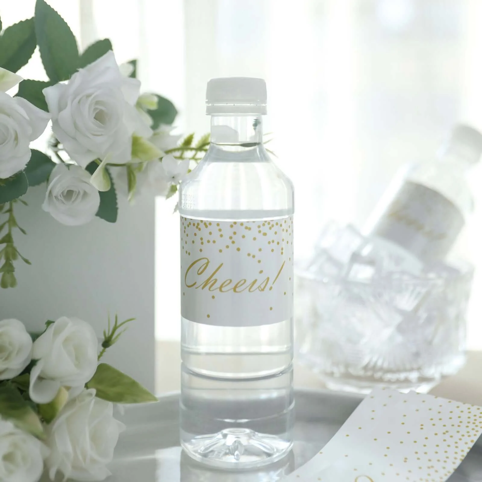 24 Pack White/Gold Water Bottle Labels "Cheers" Wedding Party Waterproof Bottle Stickers - Image 6