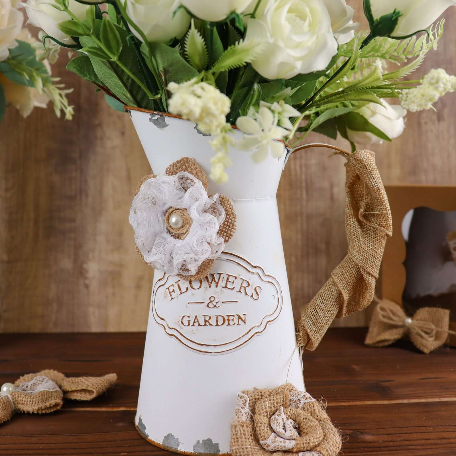 24 Pcs Natural Burlap Flower and Bows Set w/Lace Ribbon Craft Supplies, DIY Jute Stick On Ribbon and Bows, 30 Sticker Dots Included, 8 Assorted Styles - Image 10