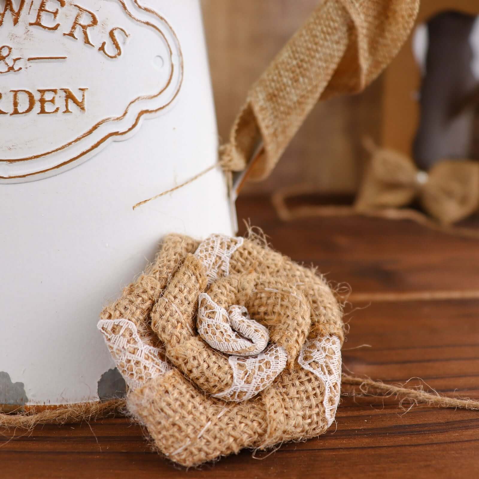 24 Pcs Natural Burlap Flower and Bows Set w/Lace Ribbon Craft Supplies, DIY Jute Stick On Ribbon and Bows, 30 Sticker Dots Included, 8 Assorted Styles - Image 11