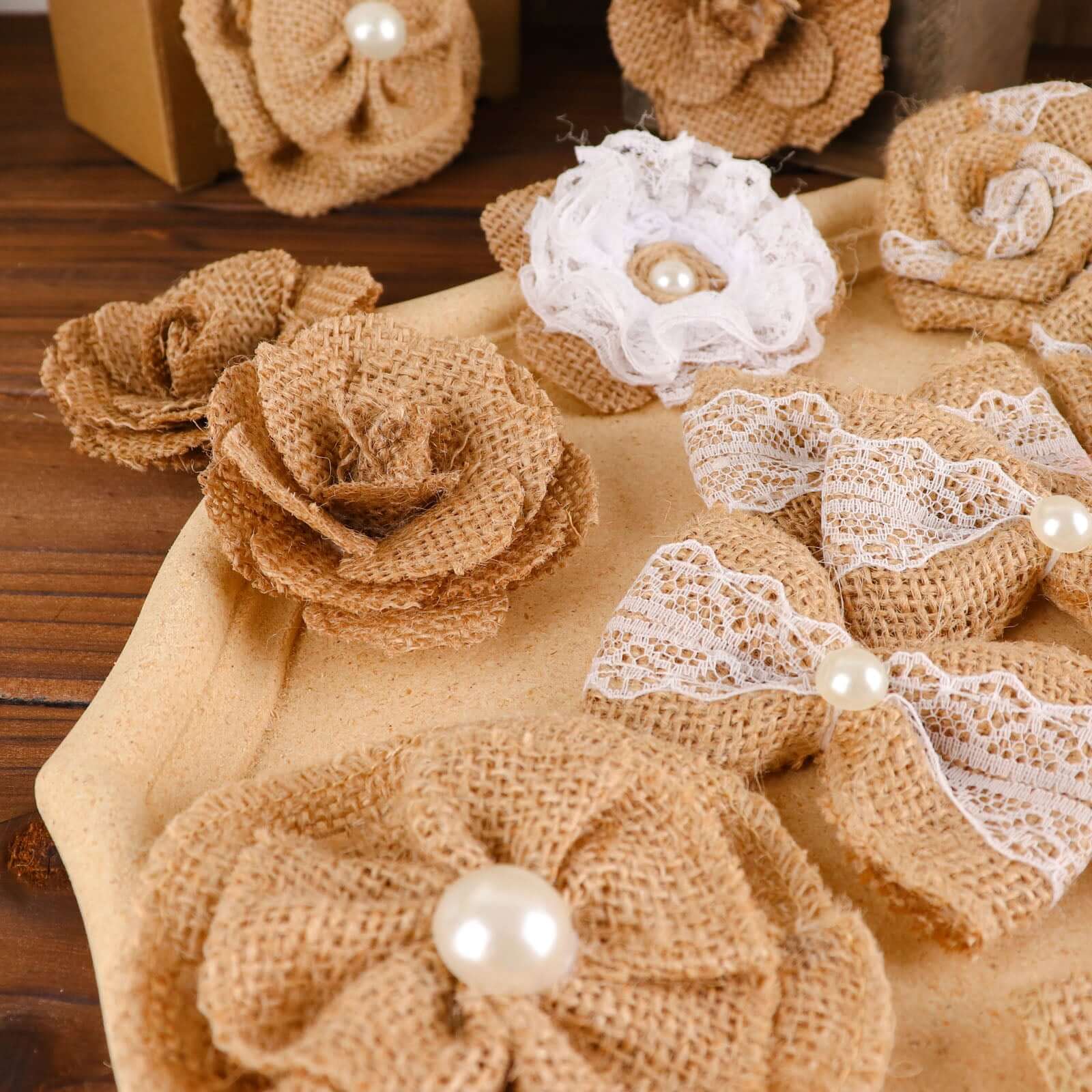 24 Pcs Natural Burlap Flower and Bows Set w/Lace Ribbon Craft Supplies, DIY Jute Stick On Ribbon and Bows, 30 Sticker Dots Included, 8 Assorted Styles - Image 12