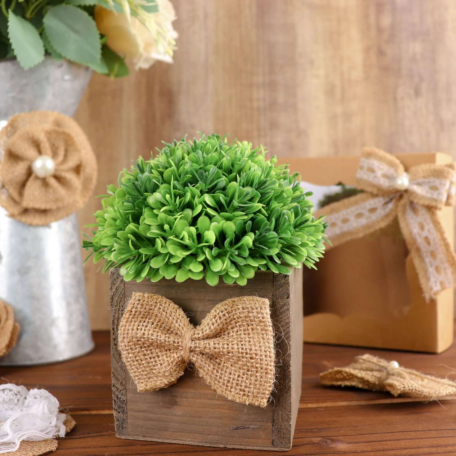 24 Pcs Natural Burlap Flower and Bows Set w/Lace Ribbon Craft Supplies, DIY Jute Stick On Ribbon and Bows, 30 Sticker Dots Included, 8 Assorted Styles - Image 9