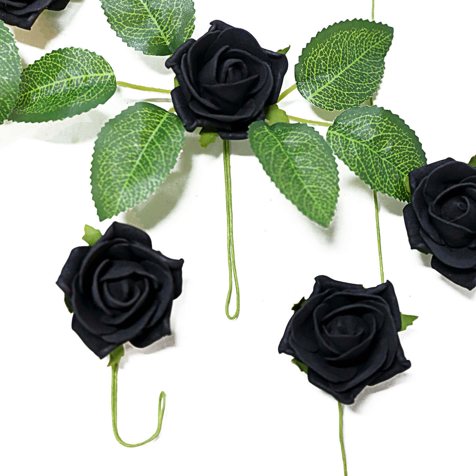 24 Roses Black Artificial Foam Flowers With Stem Wire and Leaves 2" - Image 6