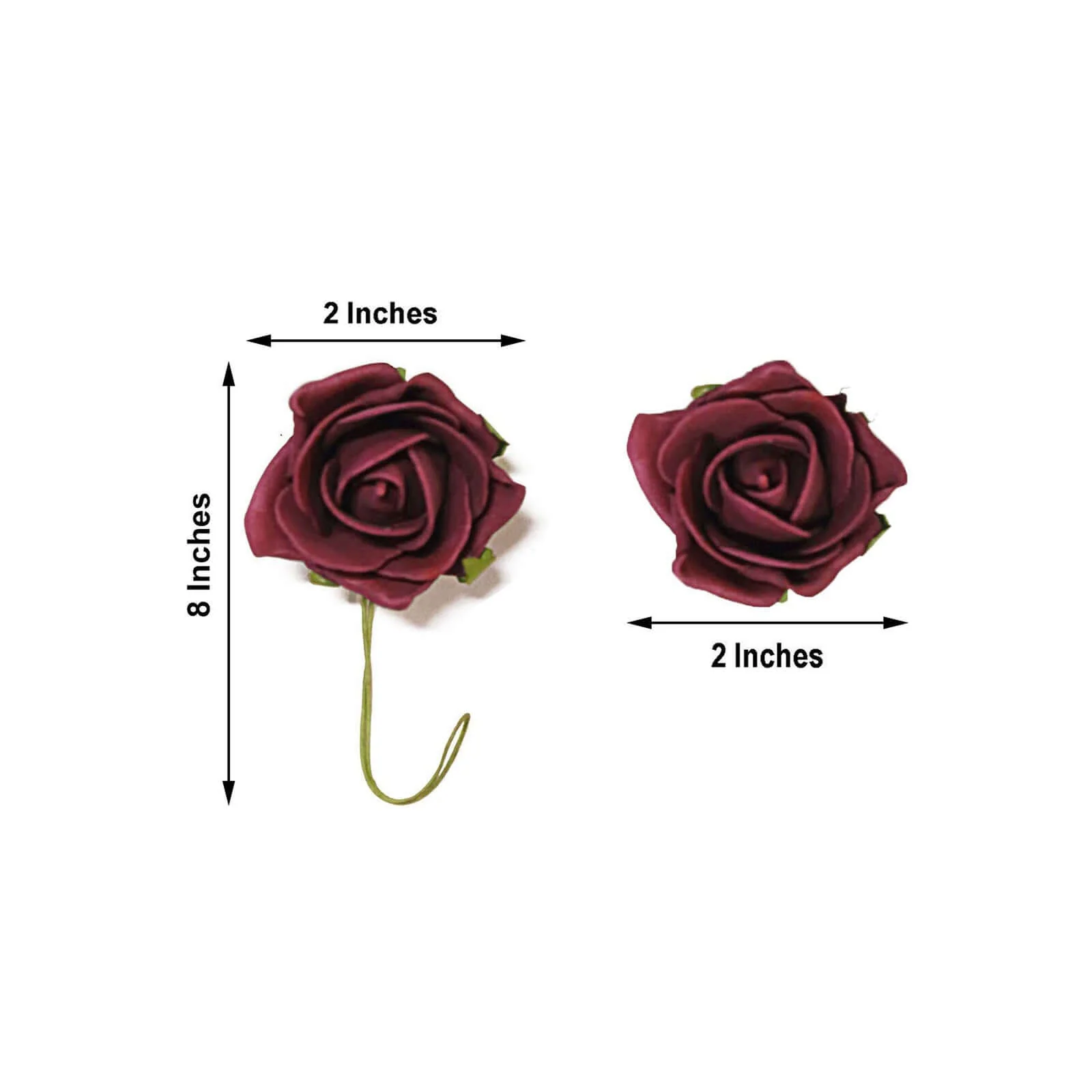24 Roses Burgundy Artificial Foam Flowers With Stem Wire and Leaves 2" - Image 3