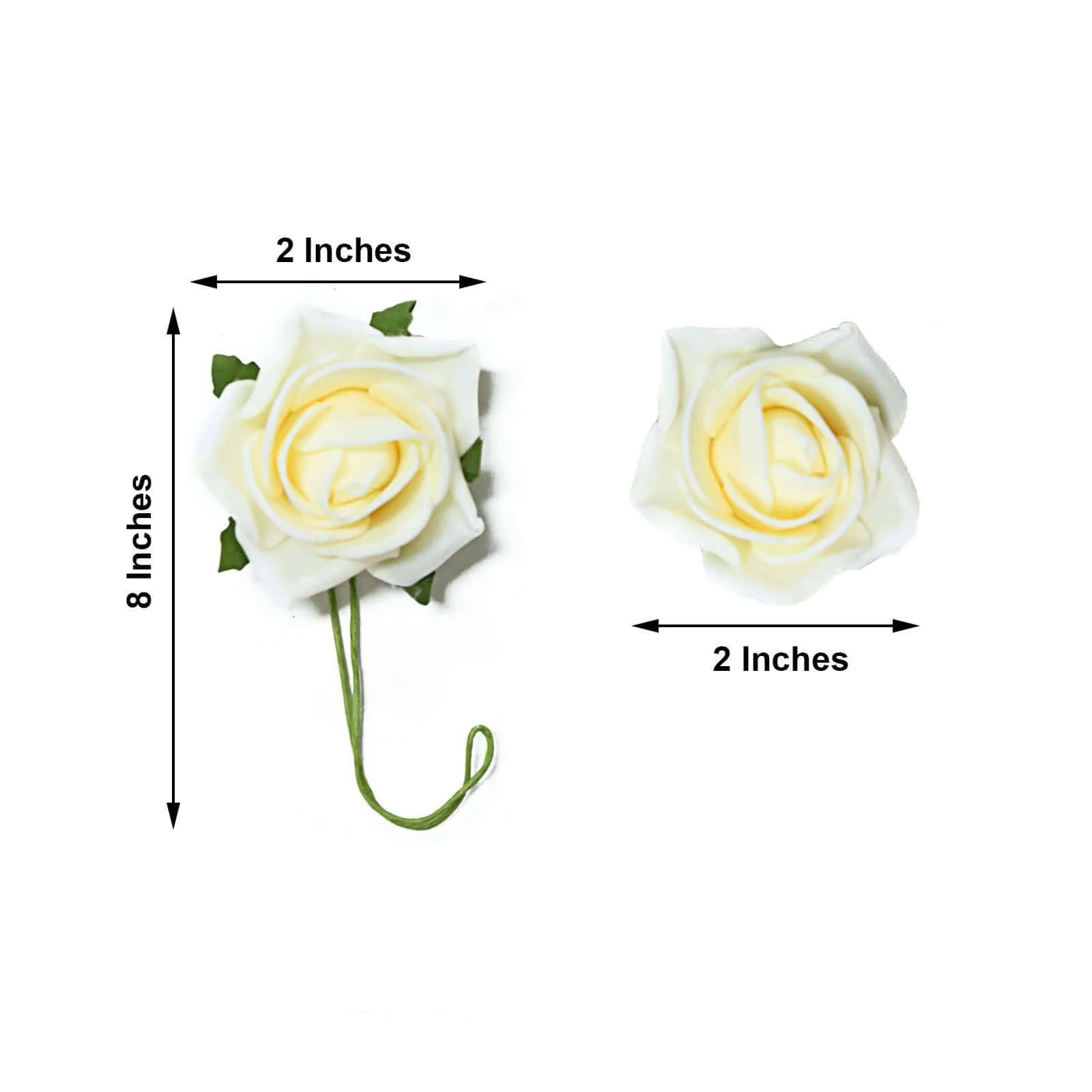 24 Roses Cream Artificial Foam Flowers With Stem Wire and Leaves 2" - Image 3