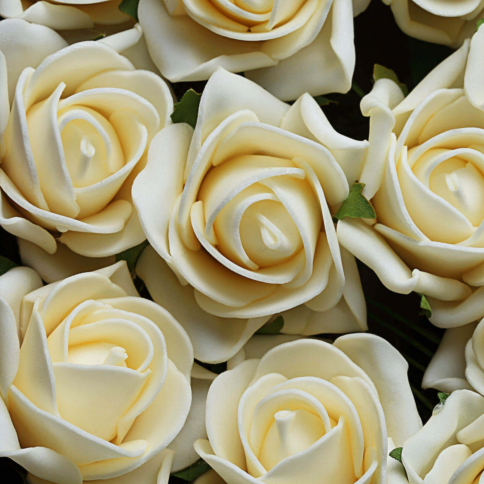 24 Roses Cream Artificial Foam Flowers With Stem Wire and Leaves 2" - Image 8