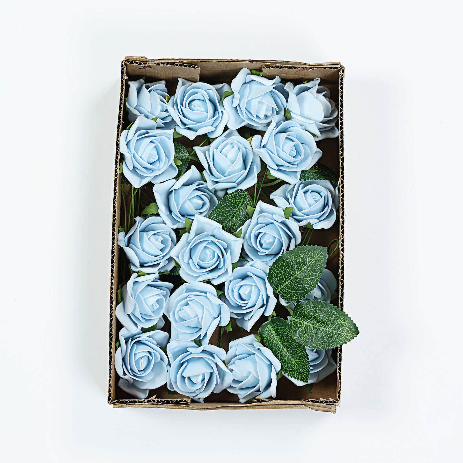24 Roses Dusty Blue Artificial Foam Flowers With Stem Wire and Leaves 2" - Image 7