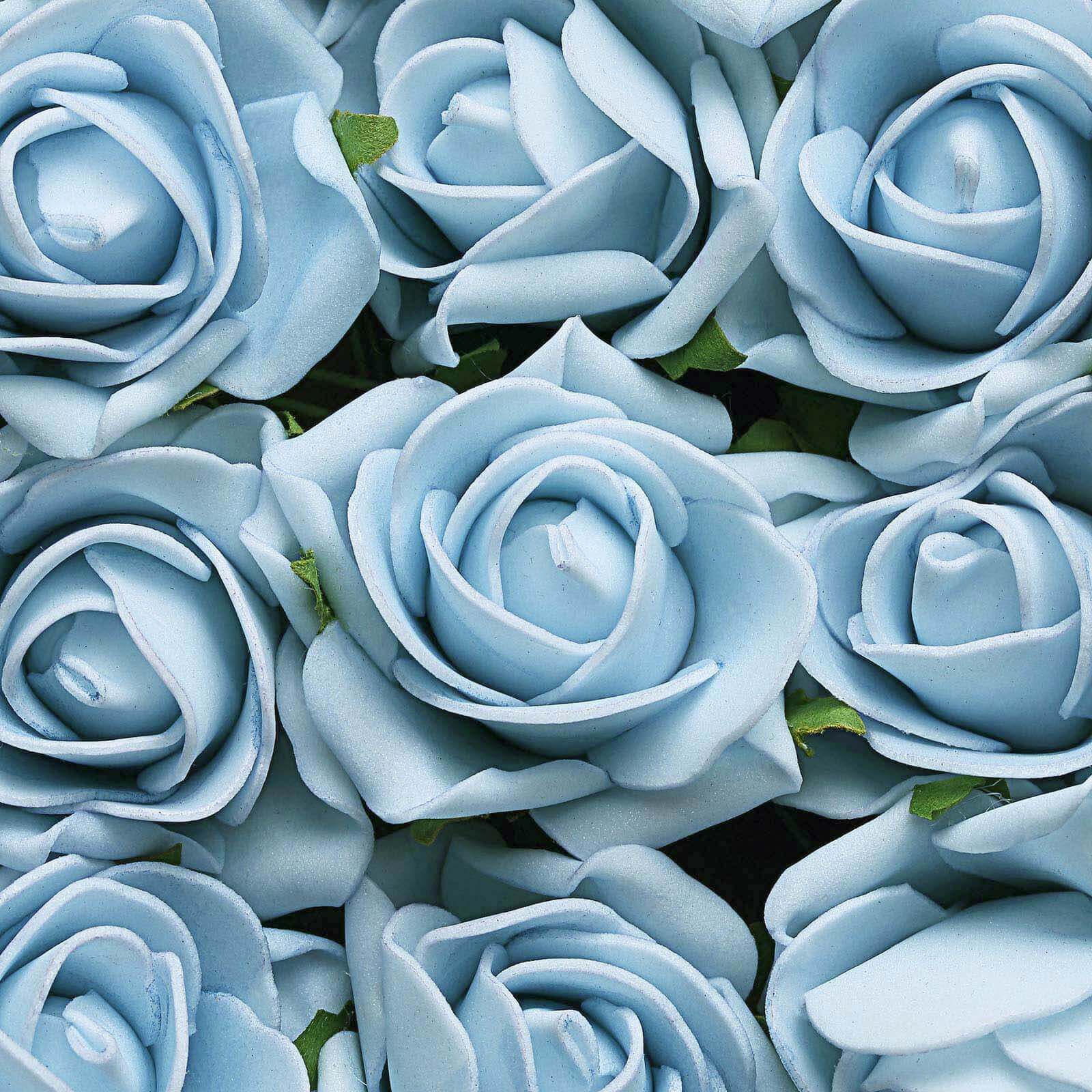 24 Roses Dusty Blue Artificial Foam Flowers With Stem Wire and Leaves 2" - Image 8