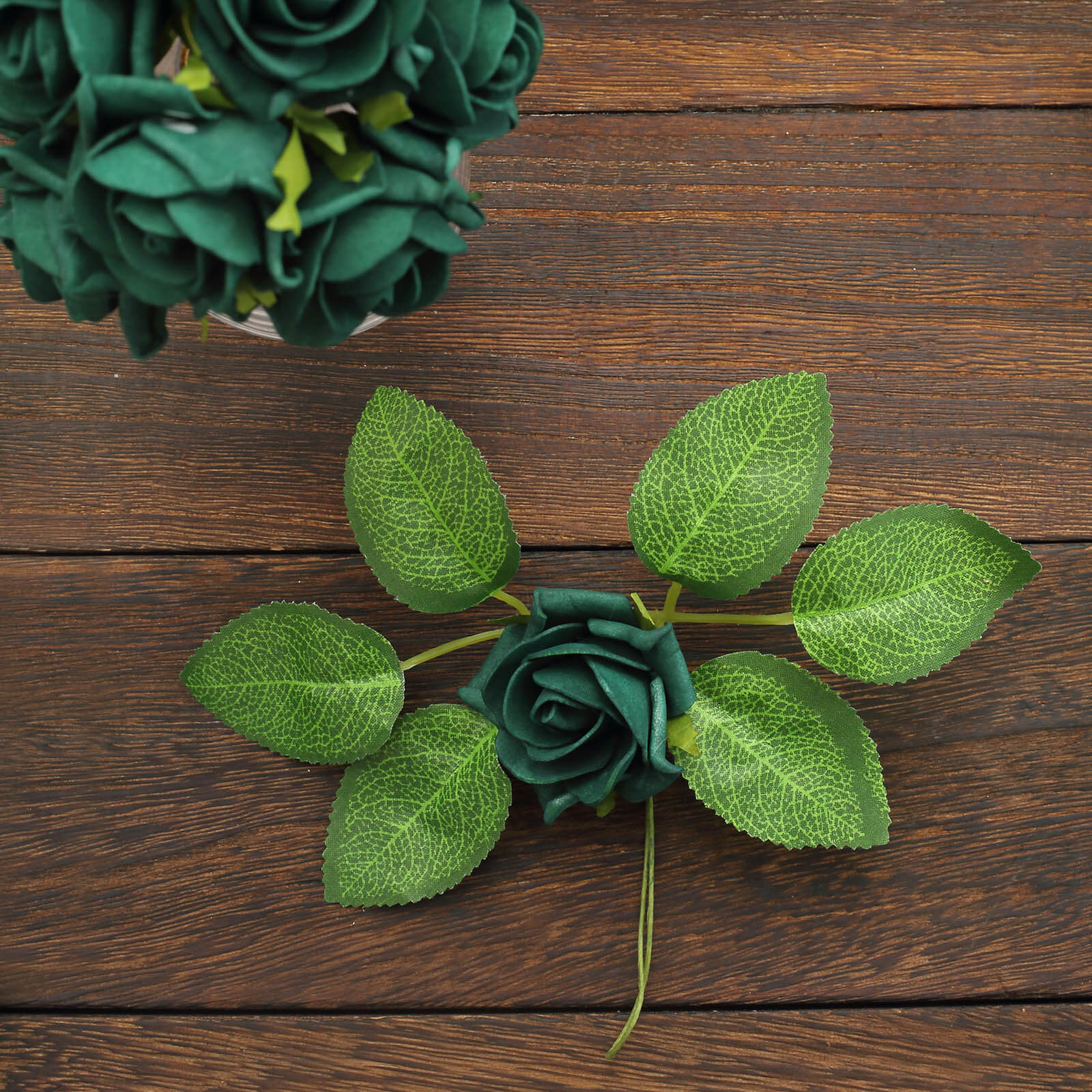 24 Roses Hunter Emerald Green Artificial Foam Flowers With Stem Wire and Leaves 2" - Image 11