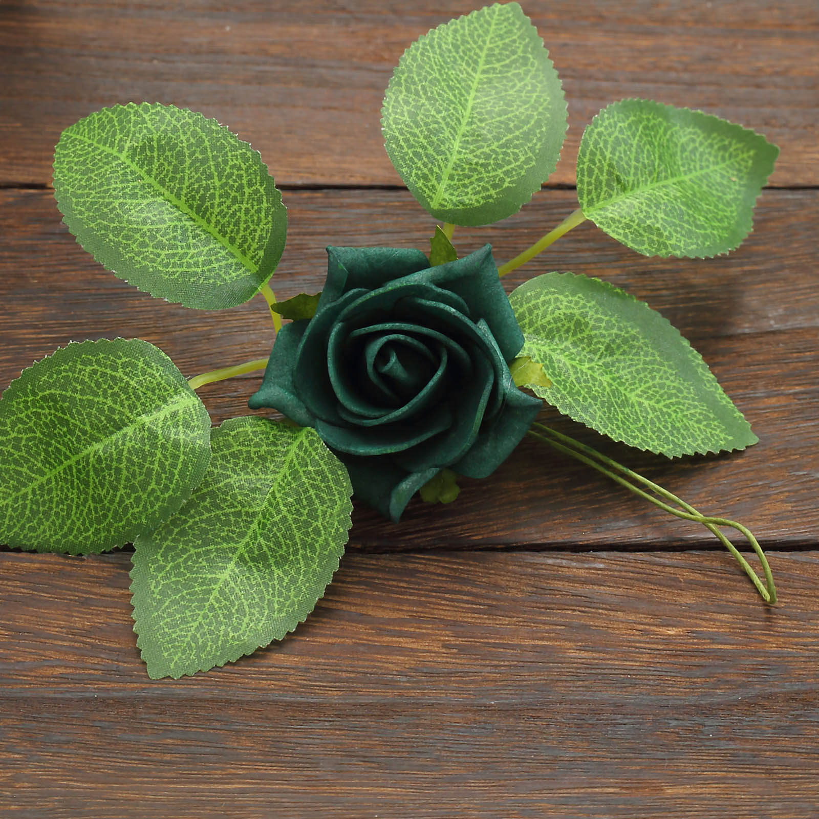 24 Roses Hunter Emerald Green Artificial Foam Flowers With Stem Wire and Leaves 2" - Image 12