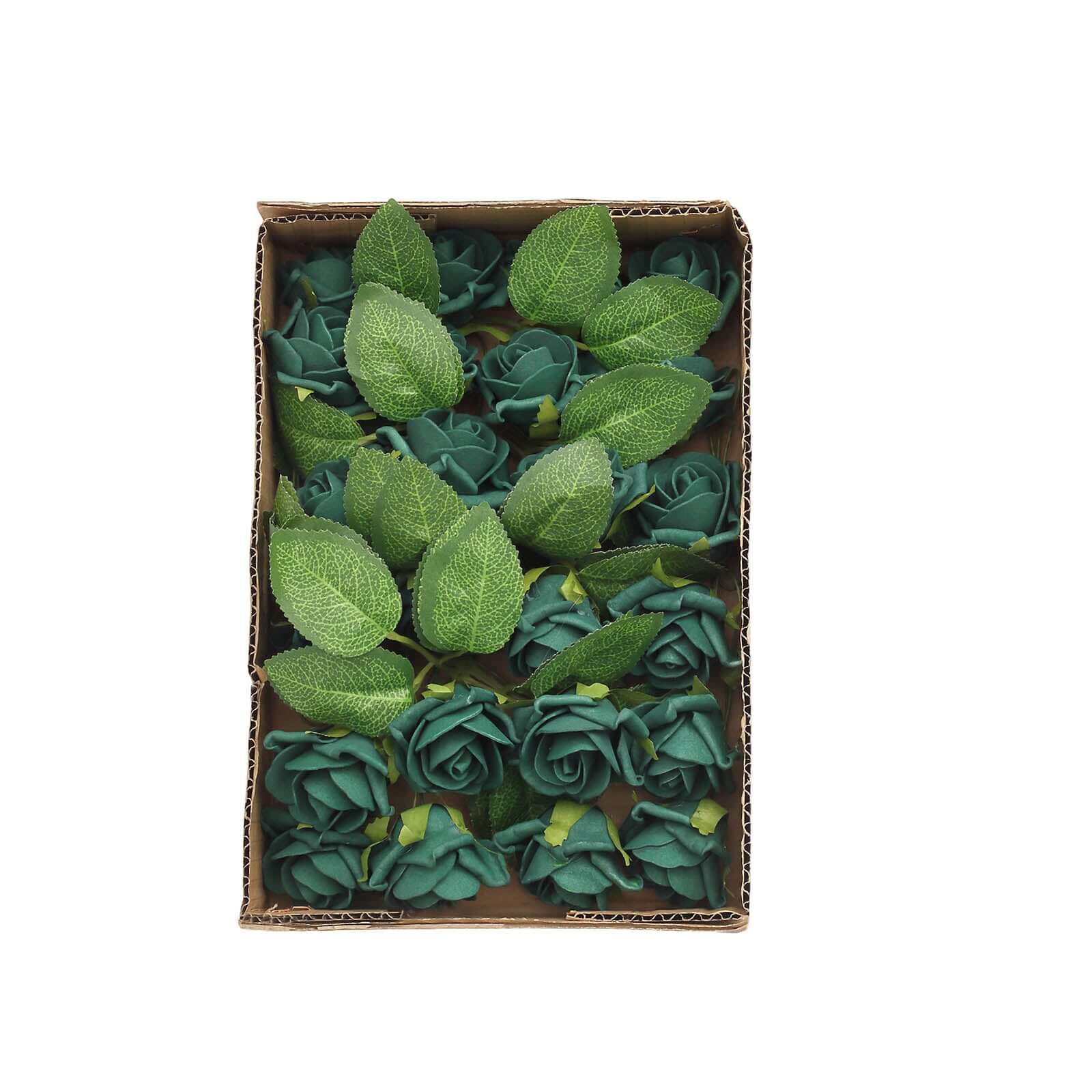 24 Roses Hunter Emerald Green Artificial Foam Flowers With Stem Wire and Leaves 2" - Image 15