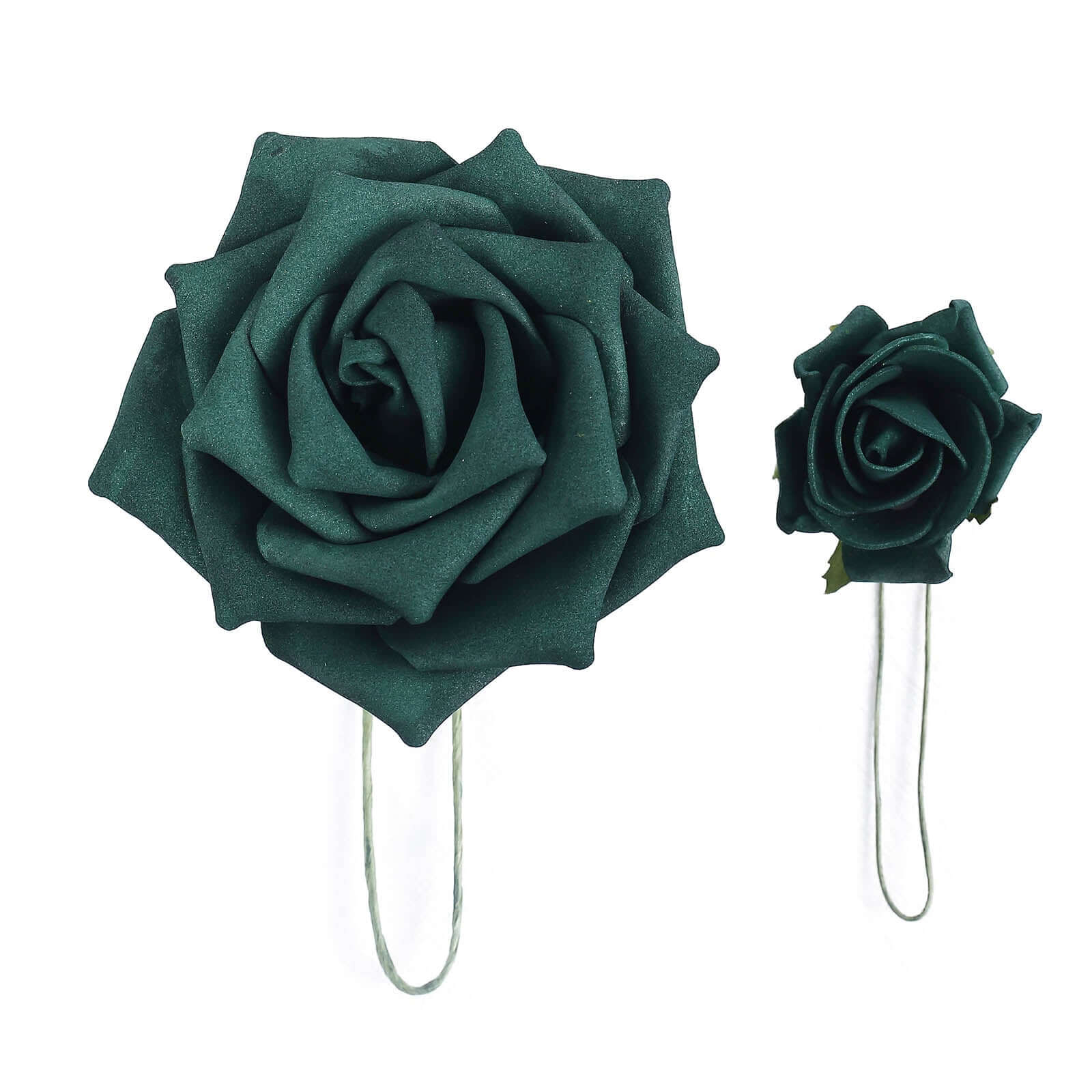 24 Roses Hunter Emerald Green Artificial Foam Flowers With Stem Wire and Leaves 2" - Image 6