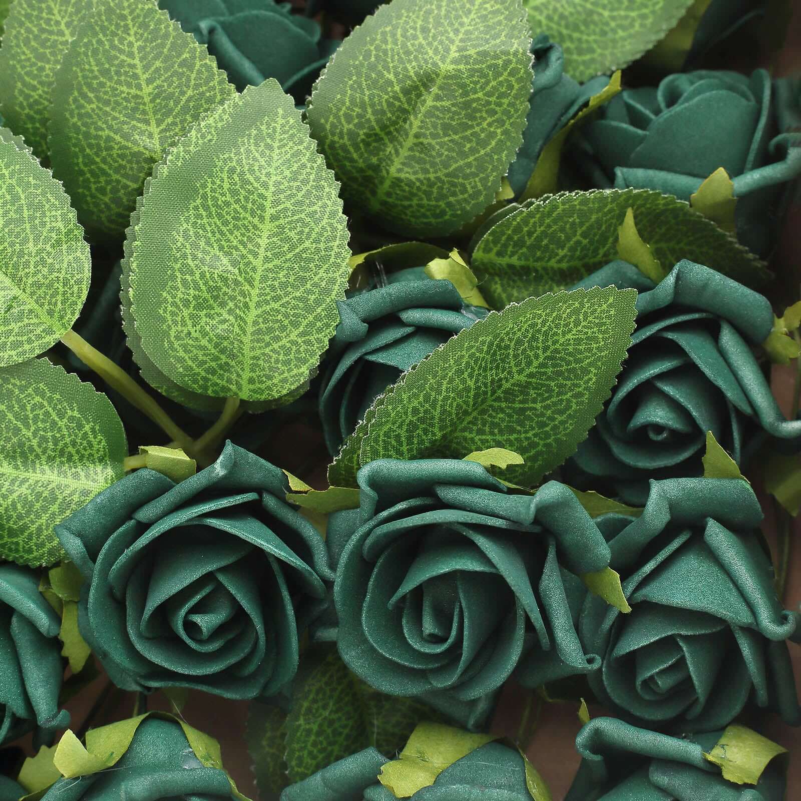 24 Roses Hunter Emerald Green Artificial Foam Flowers With Stem Wire and Leaves 2" - Image 7