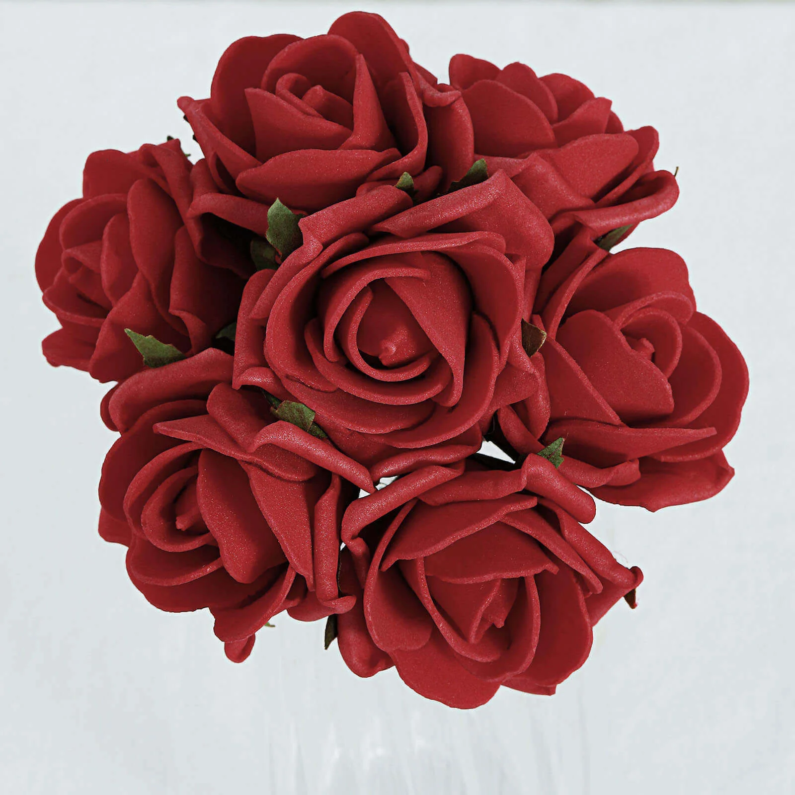 24 Roses Red Artificial Foam Flowers With Stem Wire and Leaves 2"