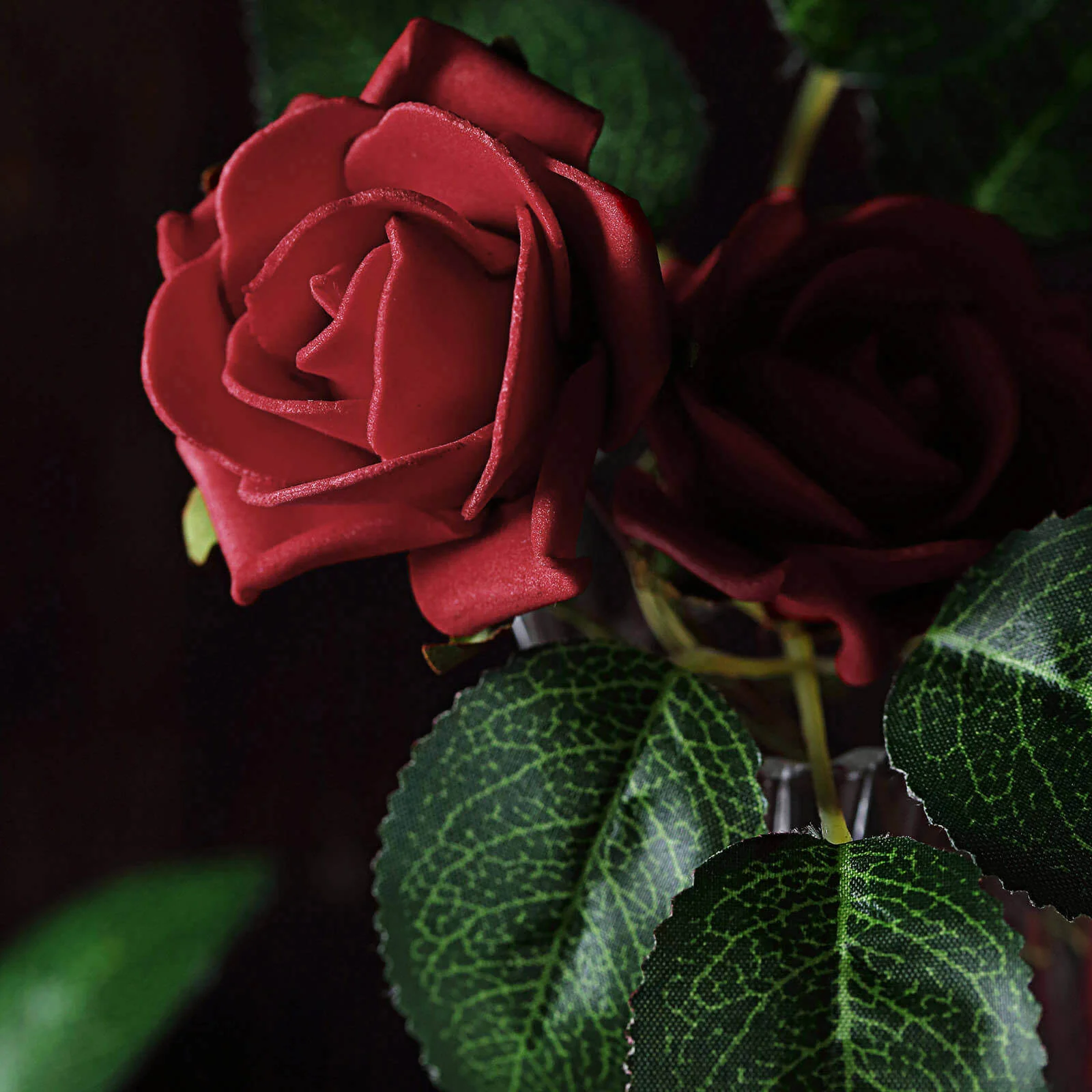 24 Roses Red Artificial Foam Flowers With Stem Wire and Leaves 2" - Image 12
