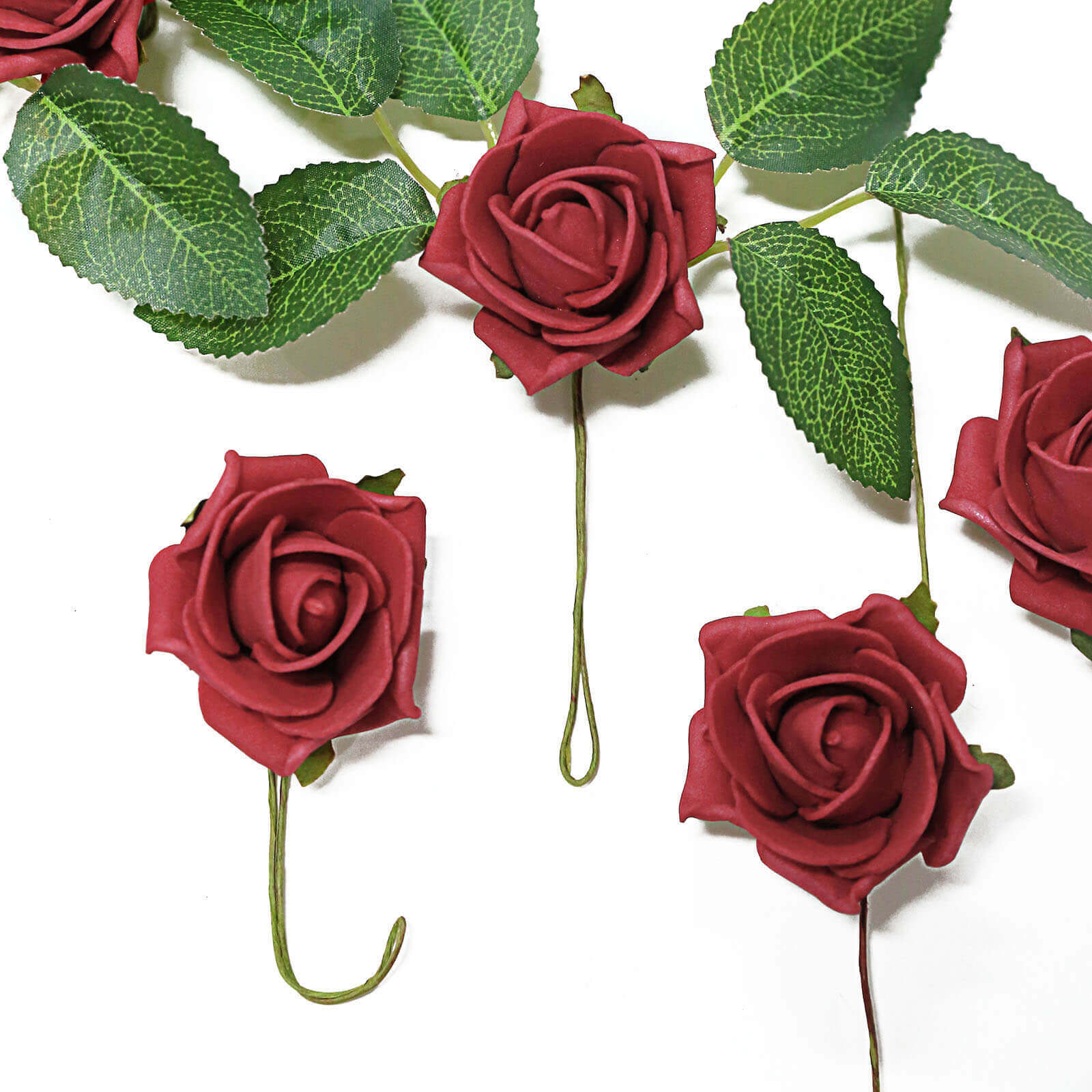 24 Roses Red Artificial Foam Flowers With Stem Wire and Leaves 2" - Image 6