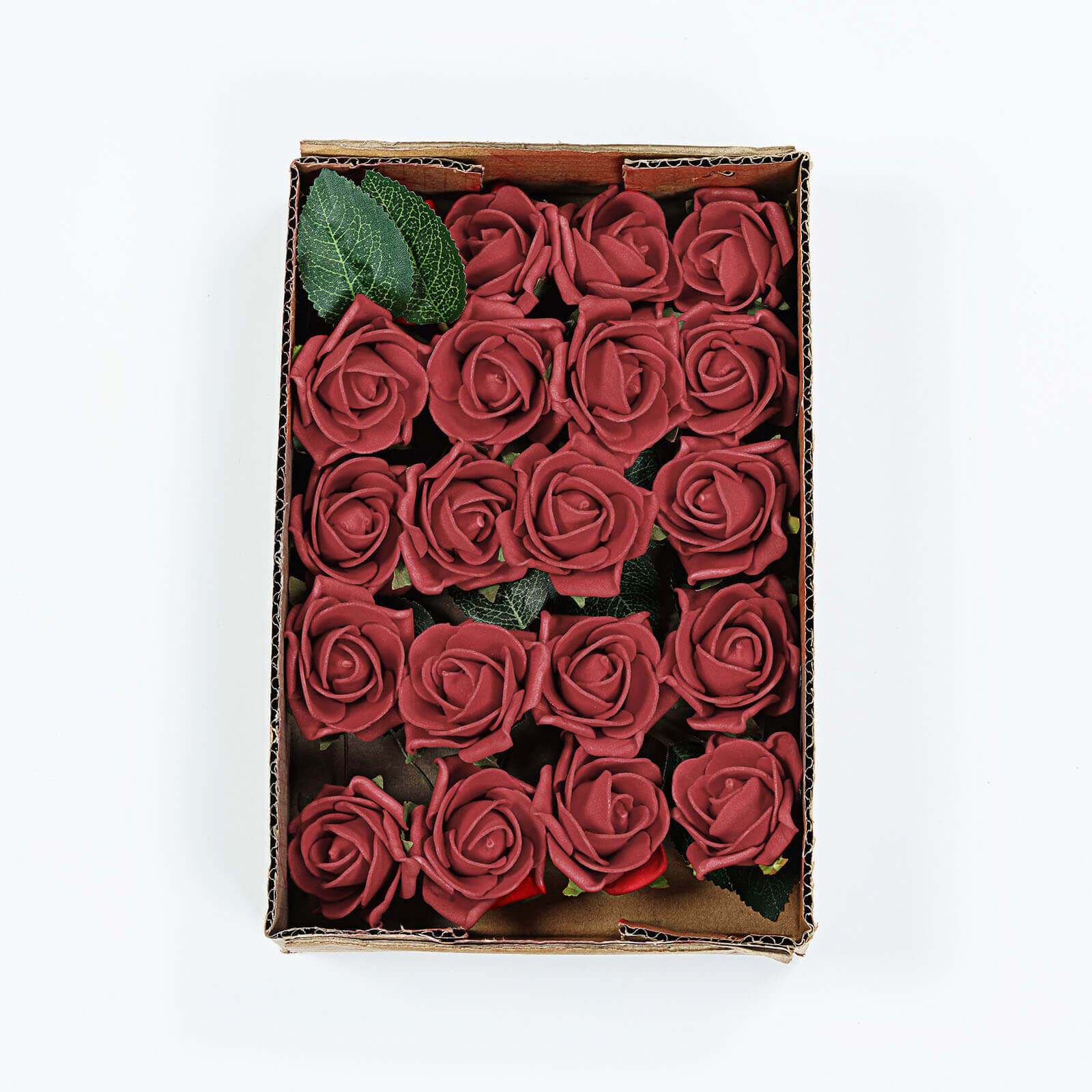 24 Roses Red Artificial Foam Flowers With Stem Wire and Leaves 2" - Image 7