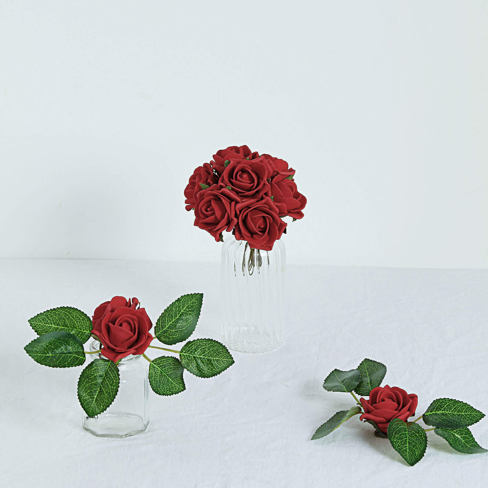 24 Roses Red Artificial Foam Flowers With Stem Wire and Leaves 2" - Image 9