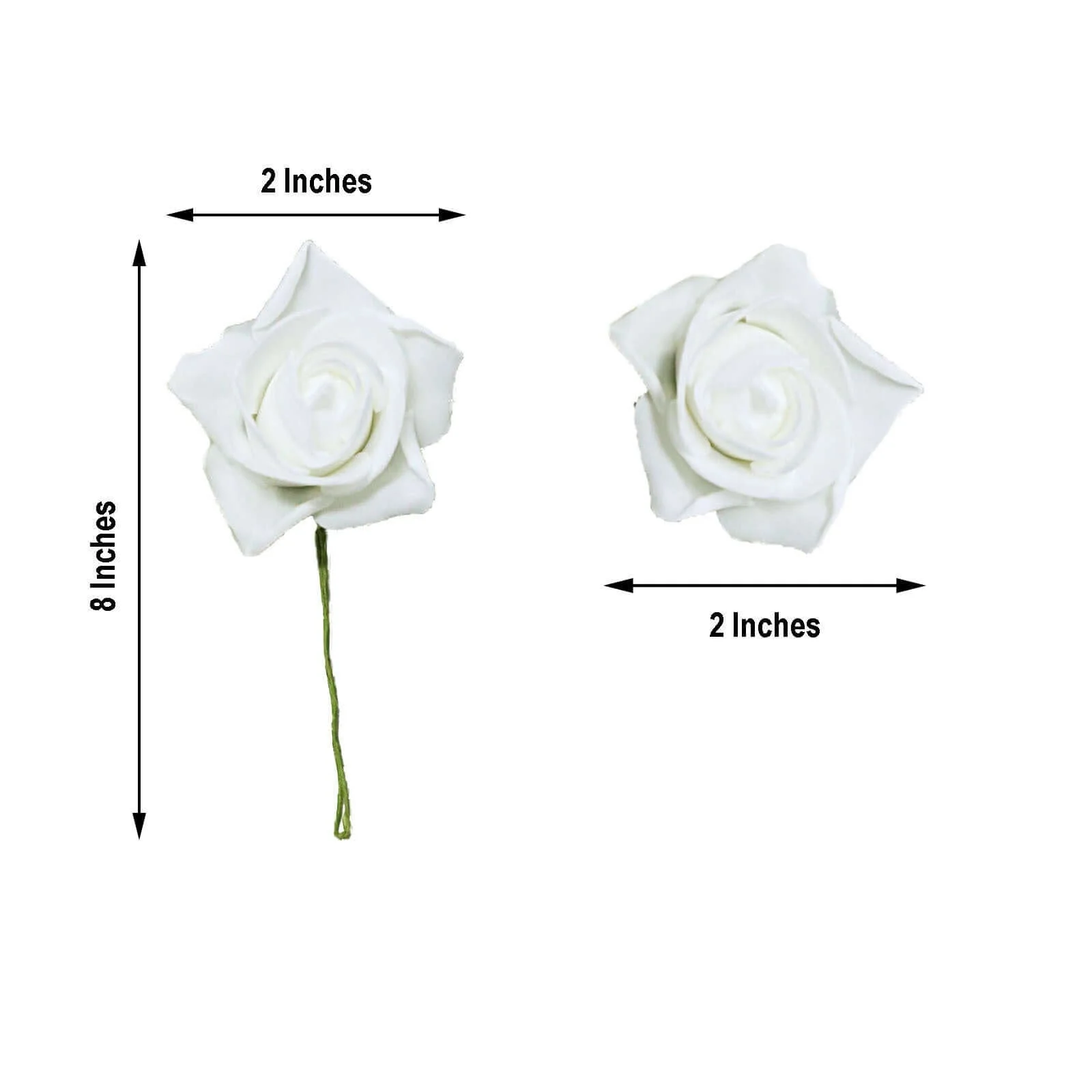 24 Roses White Artificial Foam Flowers With Stem Wire and Leaves 2" - Image 3