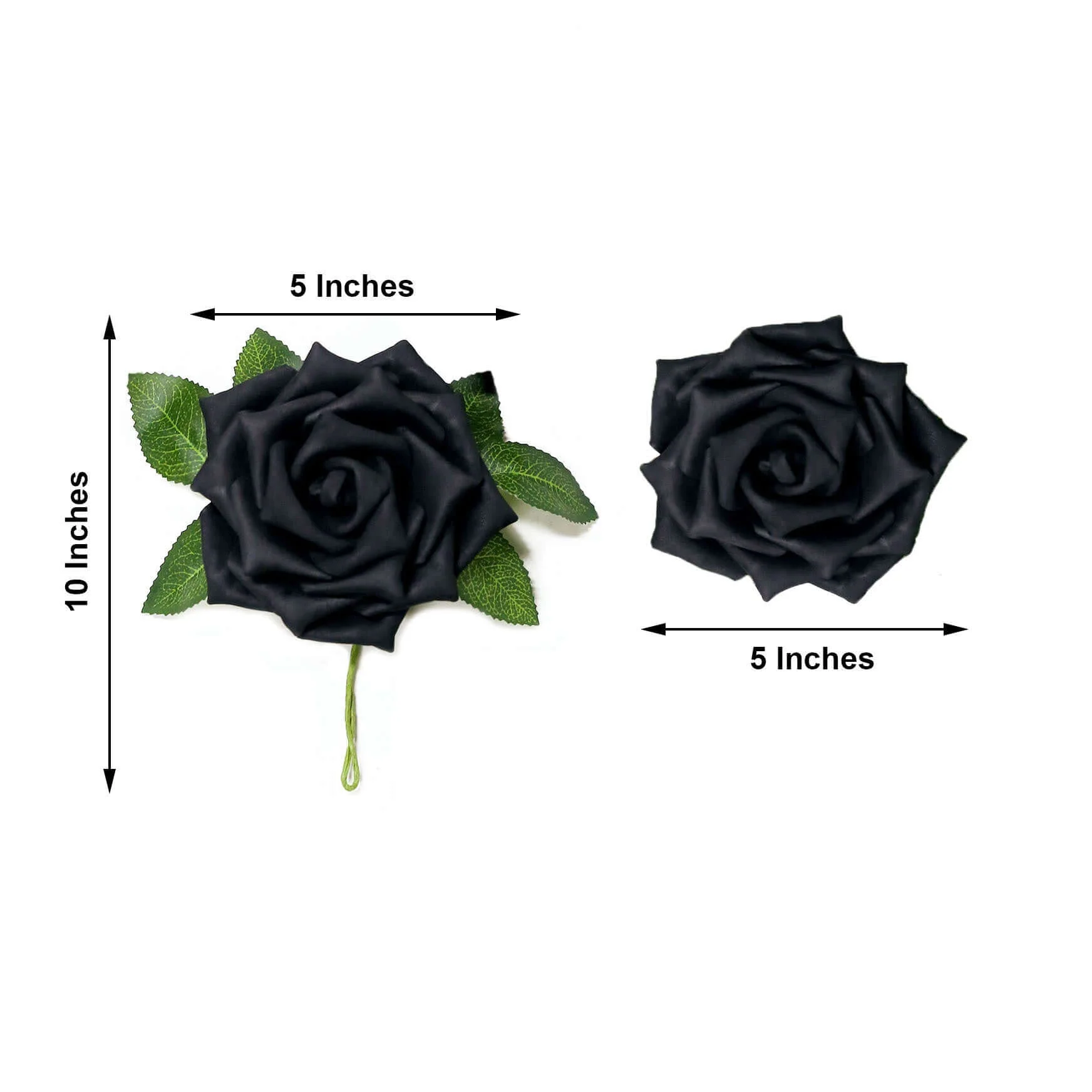 24 Roses Black Artificial Foam Flowers With Stem Wire and Leaves 5" - Image 3