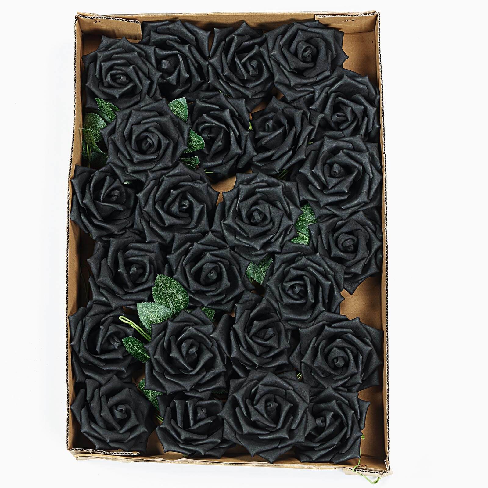 24 Roses Black Artificial Foam Flowers With Stem Wire and Leaves 5" - Image 7