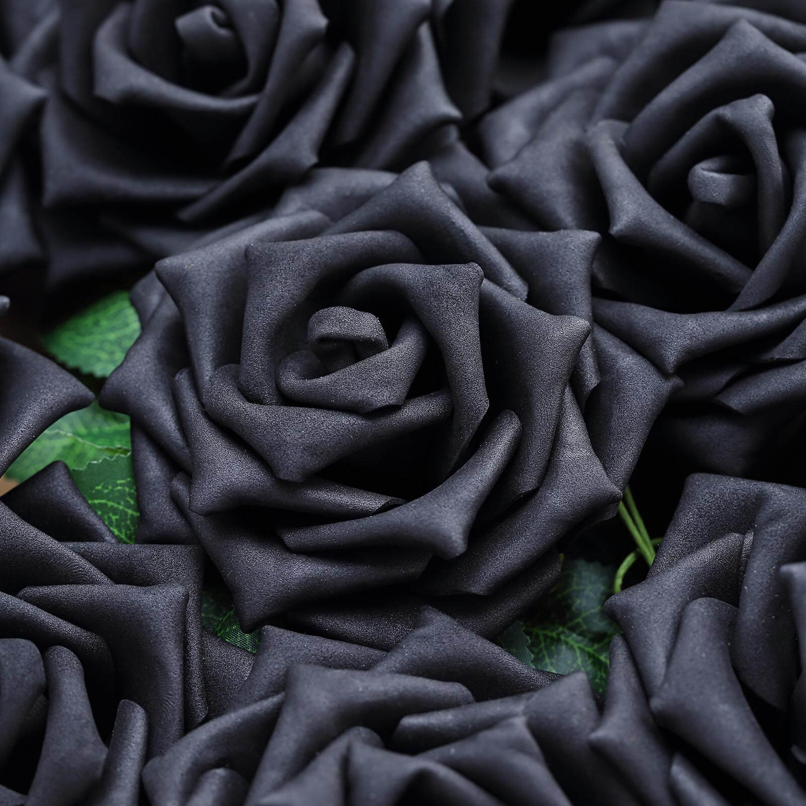 24 Roses Black Artificial Foam Flowers With Stem Wire and Leaves 5" - Image 8
