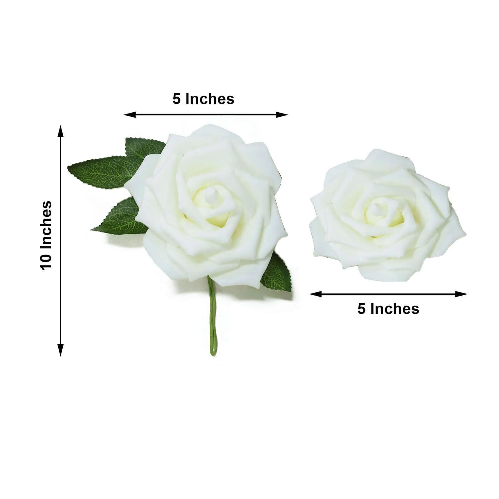 24 Roses Ivory Artificial Foam Flowers With Stem Wire and Leaves 5" - Image 3