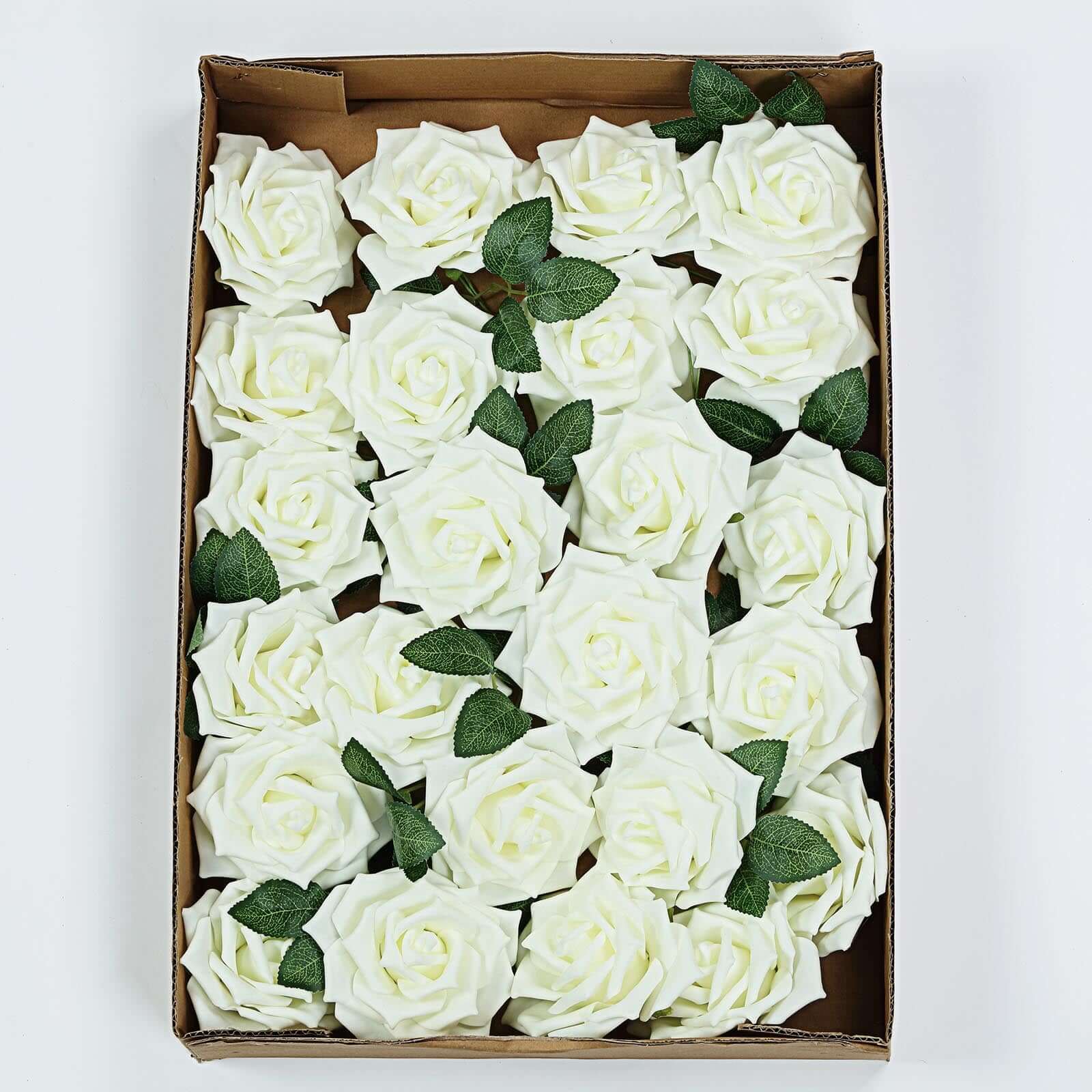 24 Roses Ivory Artificial Foam Flowers With Stem Wire and Leaves 5" - Image 8