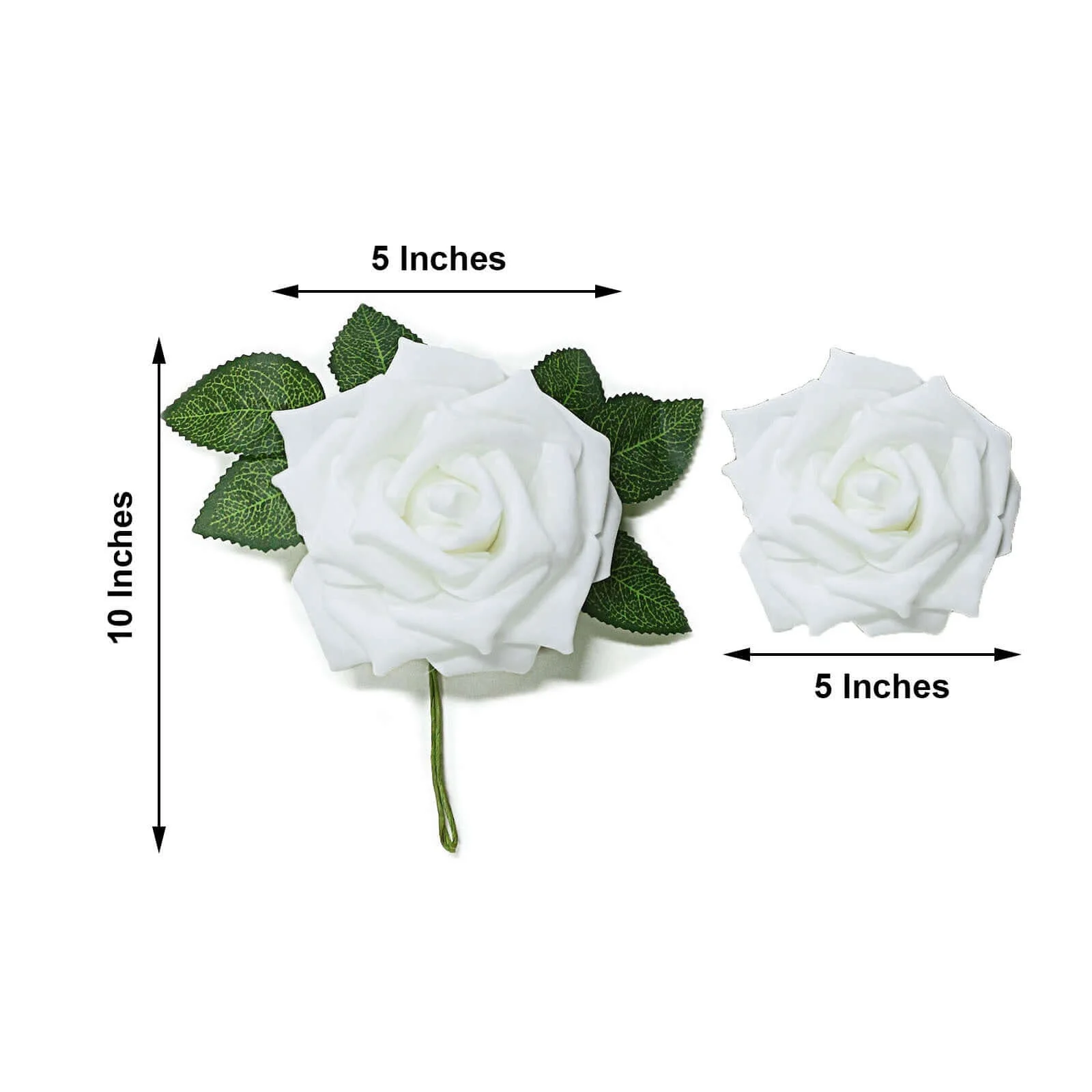 24 Roses White Artificial Foam Flowers With Stem Wire and Leaves 5" - Image 3
