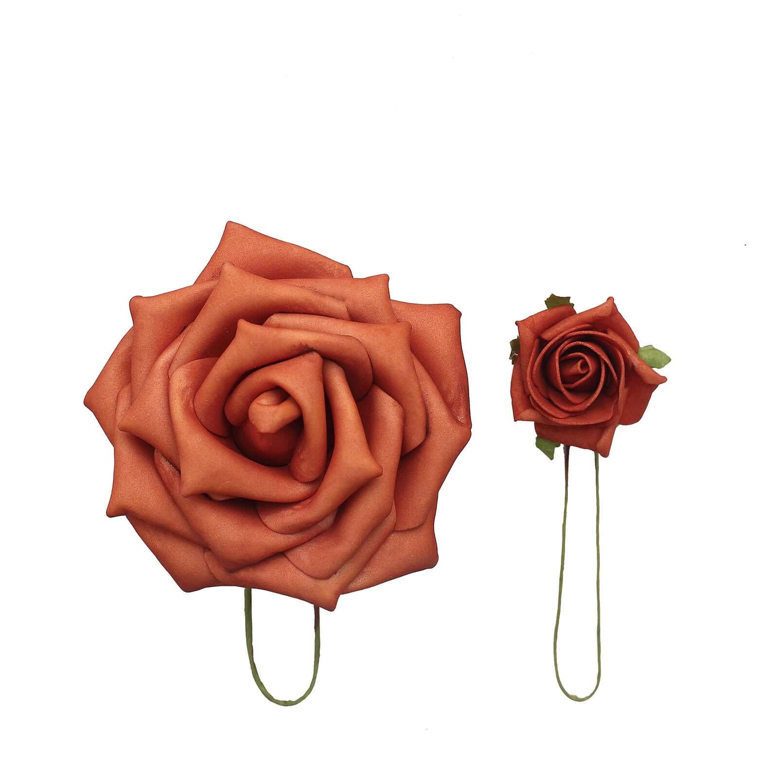 24 Roses Terracotta (Rust) Artificial Foam Flowers With Stem Wire and Leaves 5" - Image 7