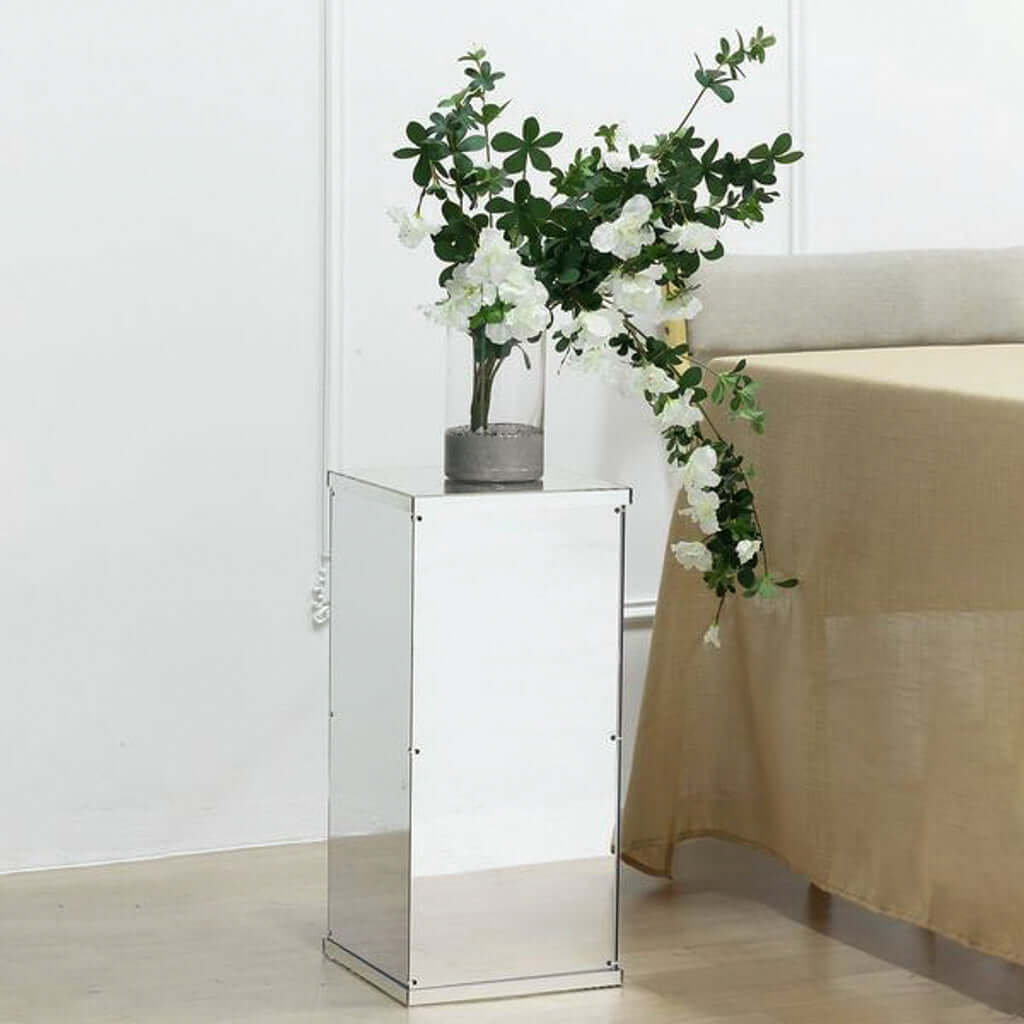 Silver Mirror Finish Acrylic Pedestal Riser, Display Box with Interchangeable Lid and Base 24"