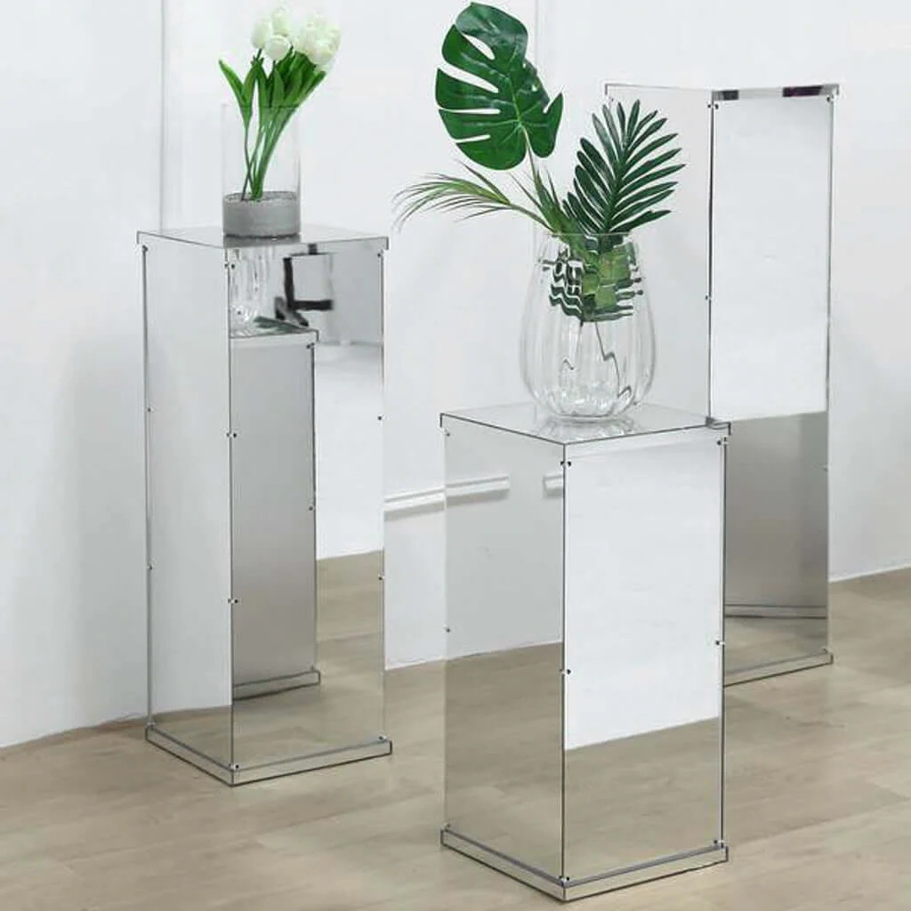 Silver Mirror Finish Acrylic Pedestal Riser, Display Box with Interchangeable Lid and Base 24" - Image 14