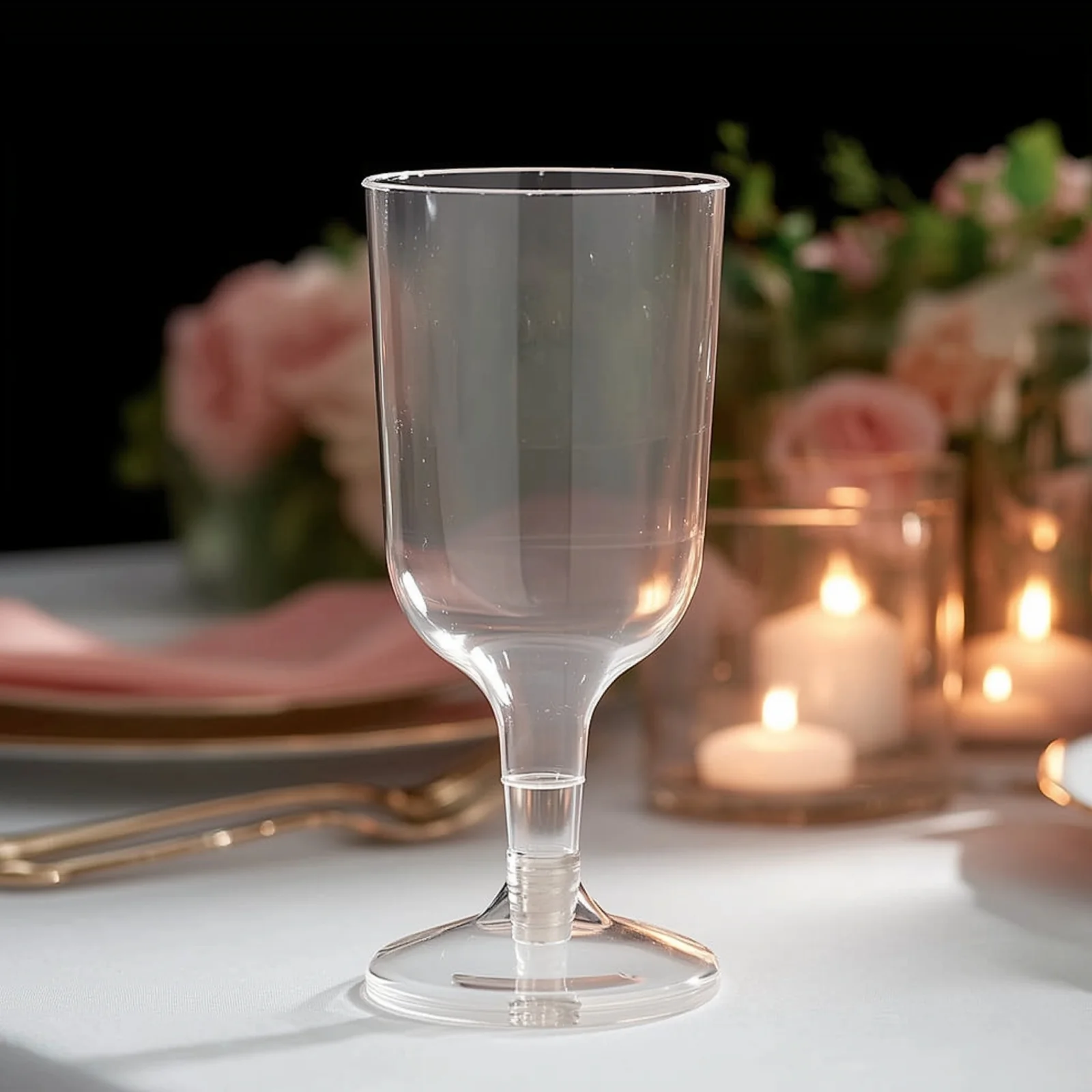 24 Pack Short Stem Plastic Wine Glasses 6oz Clear Disposable Party Cups with Detachable Base - Image 7