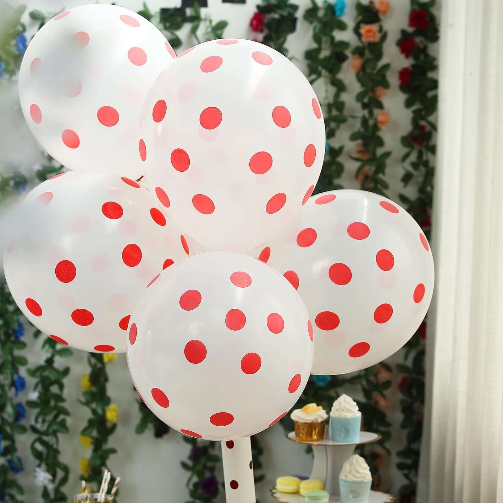 25 Pack Hot Pink and White Fun Polka Dot Latex Party Balloons 12" - Image 11