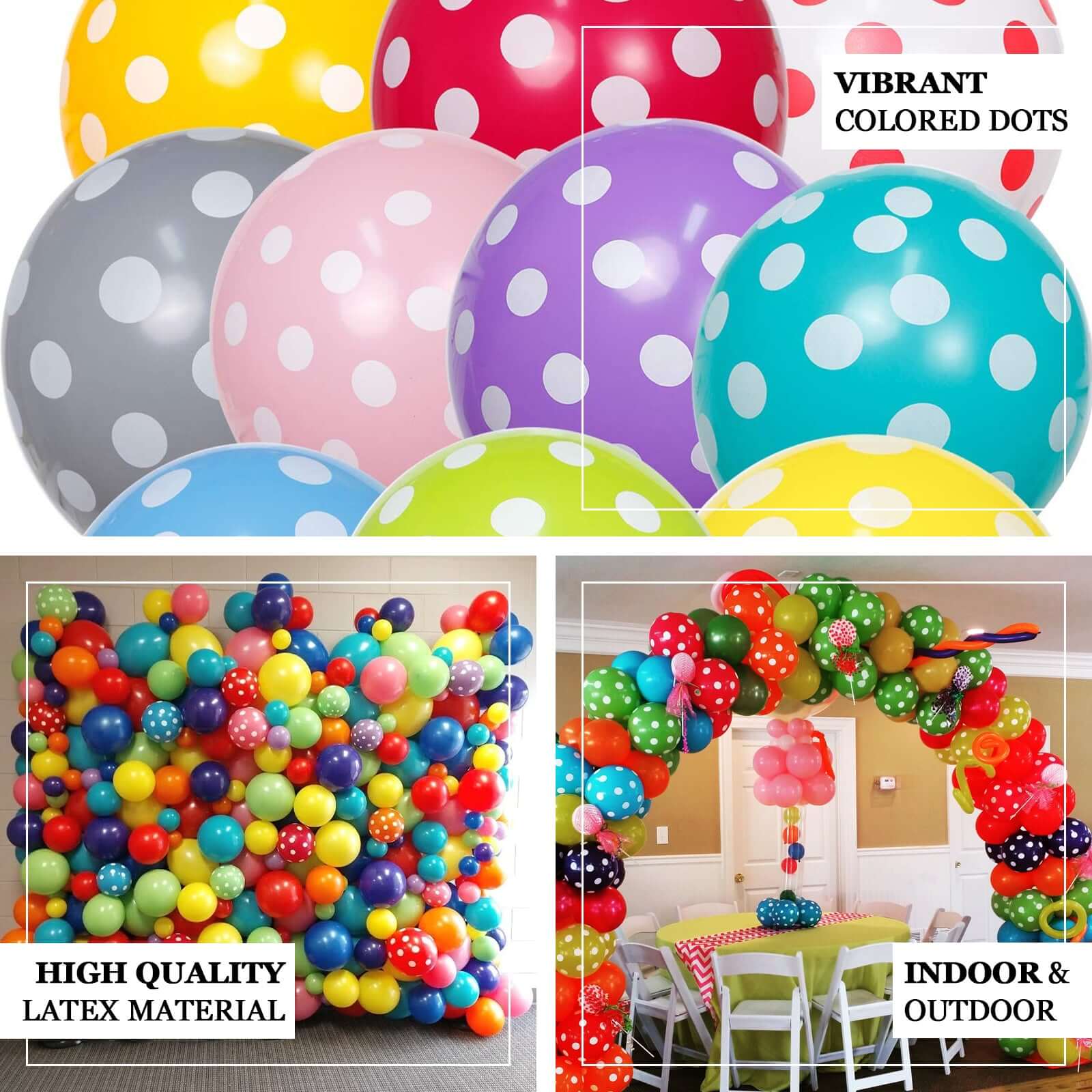 25 Pack Hot Pink and White Fun Polka Dot Latex Party Balloons 12" - Image 4